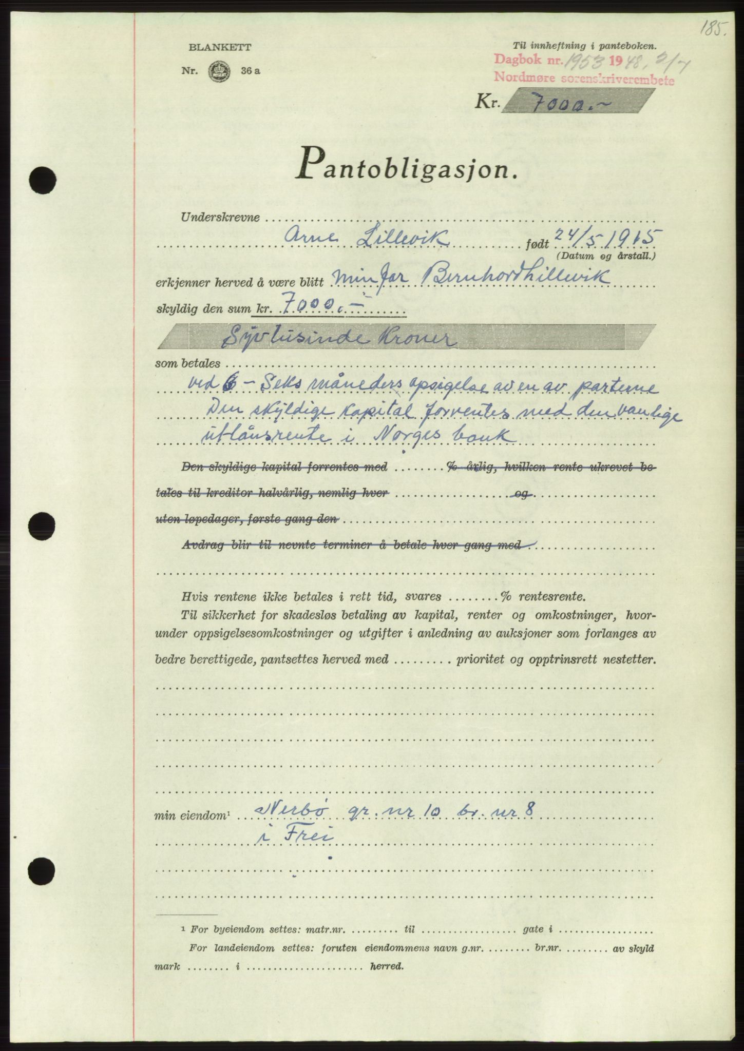 Nordmøre sorenskriveri, SAT/A-4132/1/2/2Ca: Pantebok nr. B99, 1948-1948, Dagboknr: 1953/1948