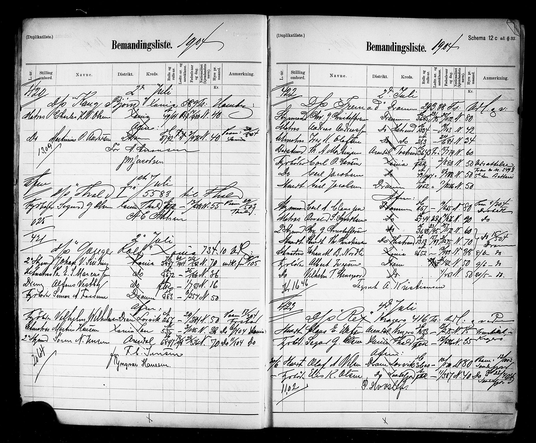 Oslo mønstringskontor, AV/SAO-A-10569g/G/Ga/L0009: Mønstringsjournal, 1904-1906, s. 7