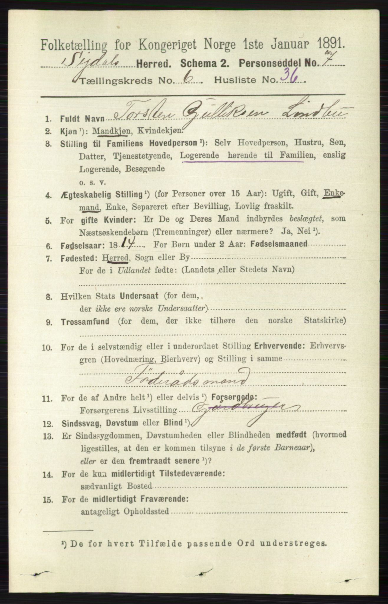 RA, Folketelling 1891 for 0621 Sigdal herred, 1891, s. 2622