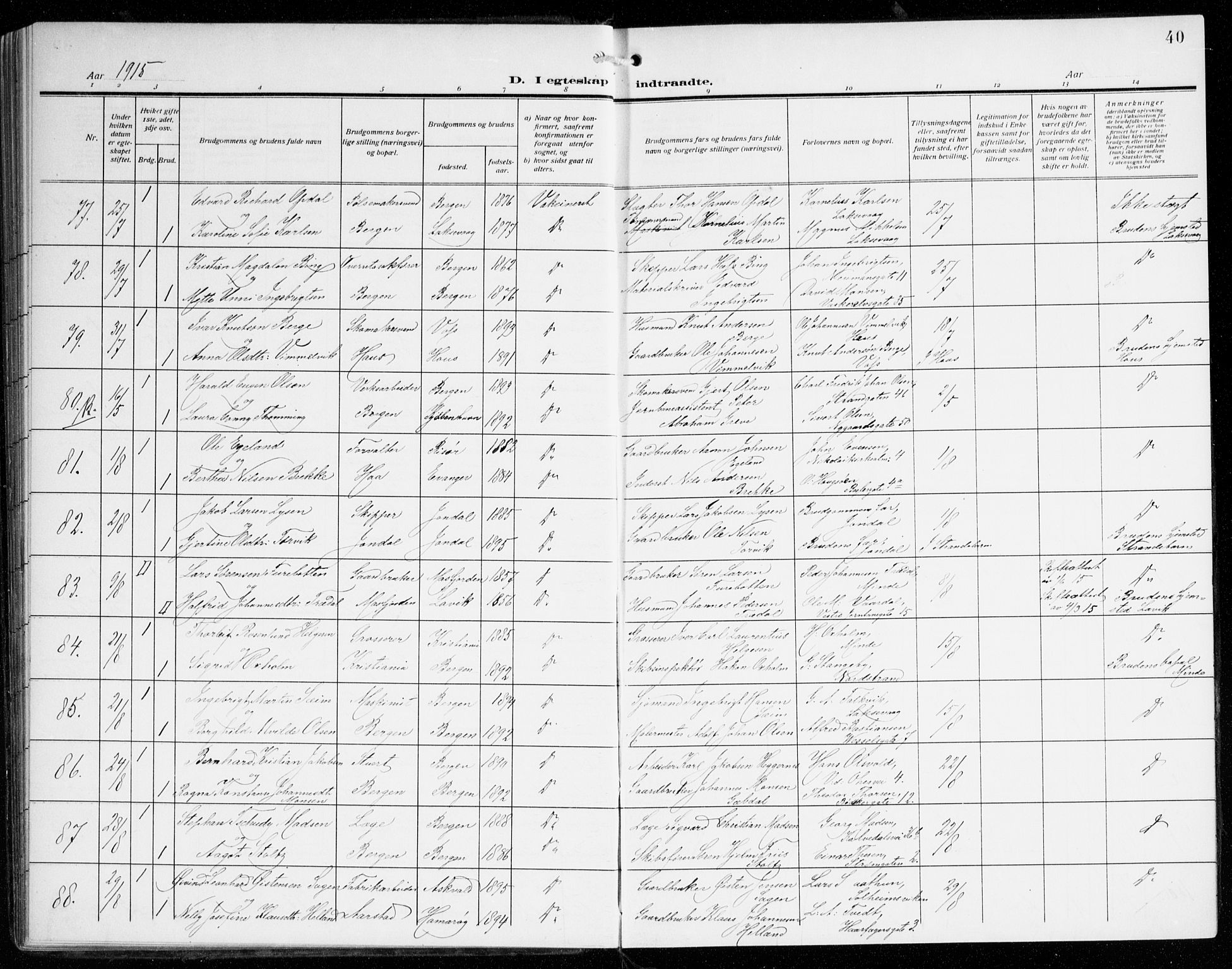 Johanneskirken sokneprestembete, AV/SAB-A-76001/H/Haa/L0013: Ministerialbok nr. D 2, 1912-1929, s. 40