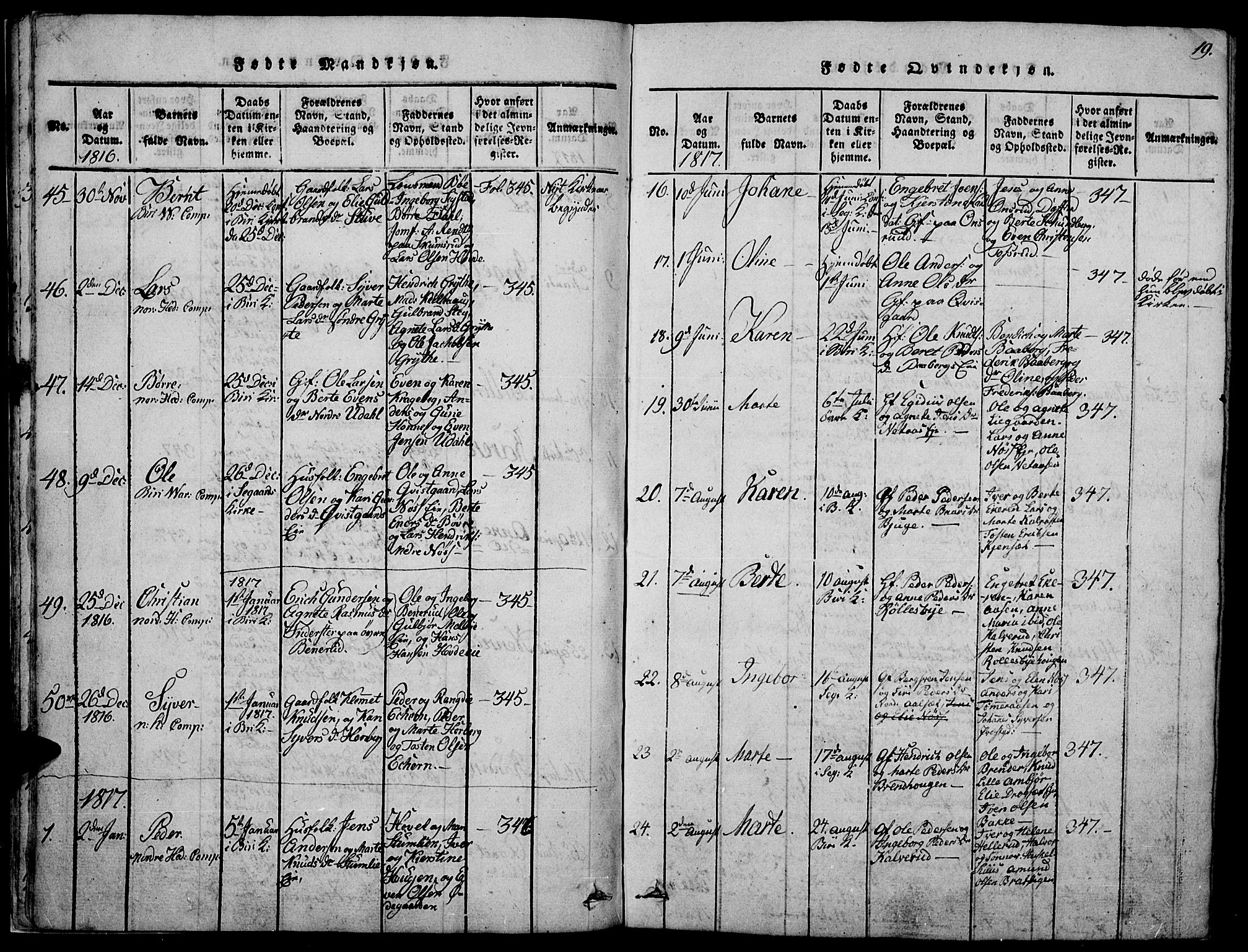 Biri prestekontor, AV/SAH-PREST-096/H/Ha/Haa/L0003: Ministerialbok nr. 3, 1814-1828, s. 19