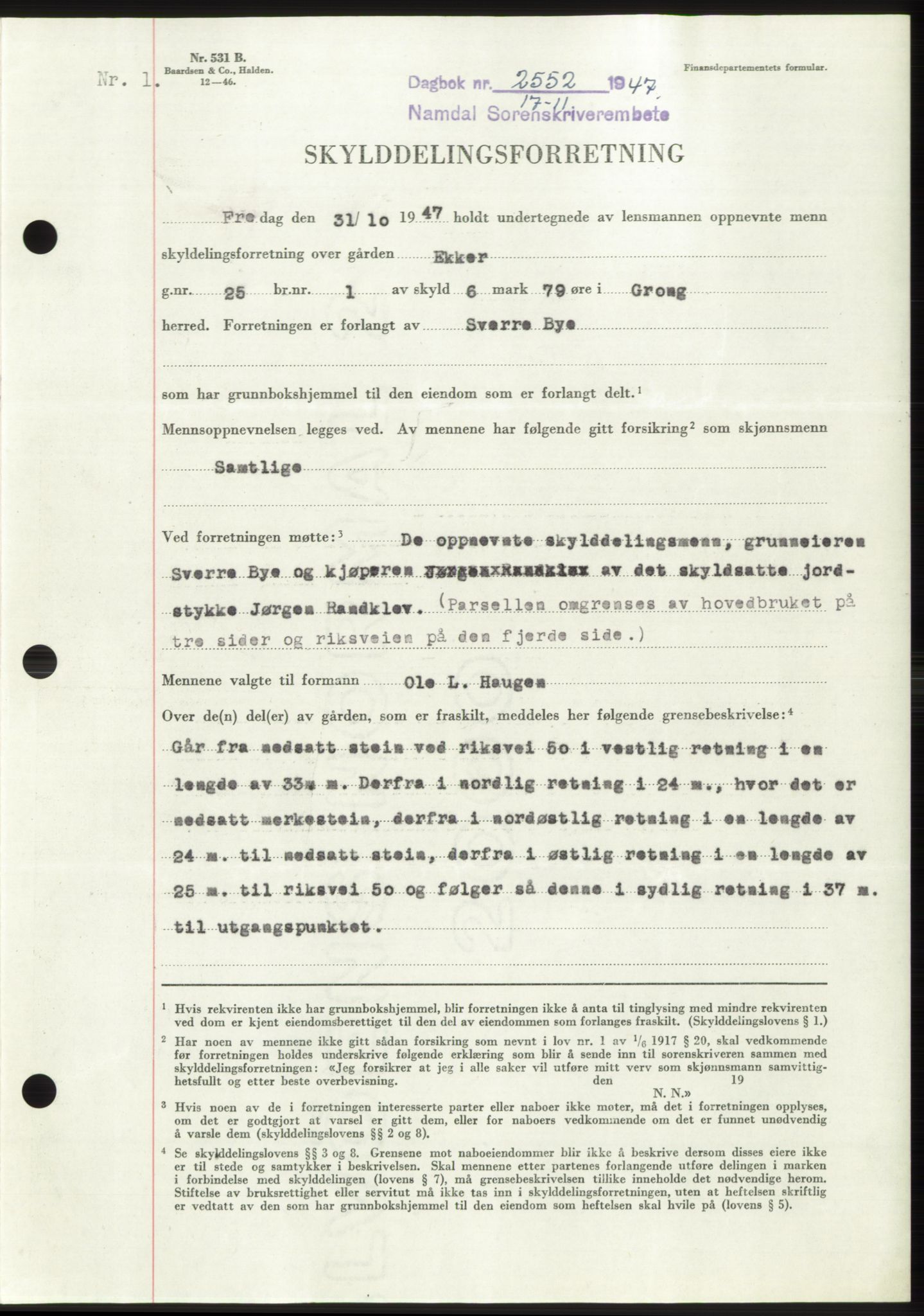Namdal sorenskriveri, SAT/A-4133/1/2/2C: Pantebok nr. -, 1947-1948, Dagboknr: 2552/1947