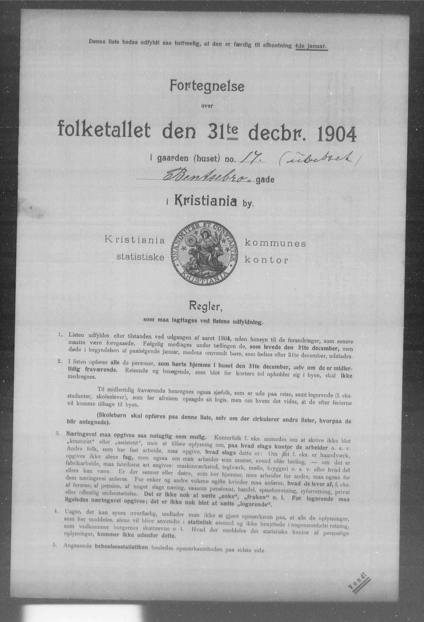 OBA, Kommunal folketelling 31.12.1904 for Kristiania kjøpstad, 1904, s. 837