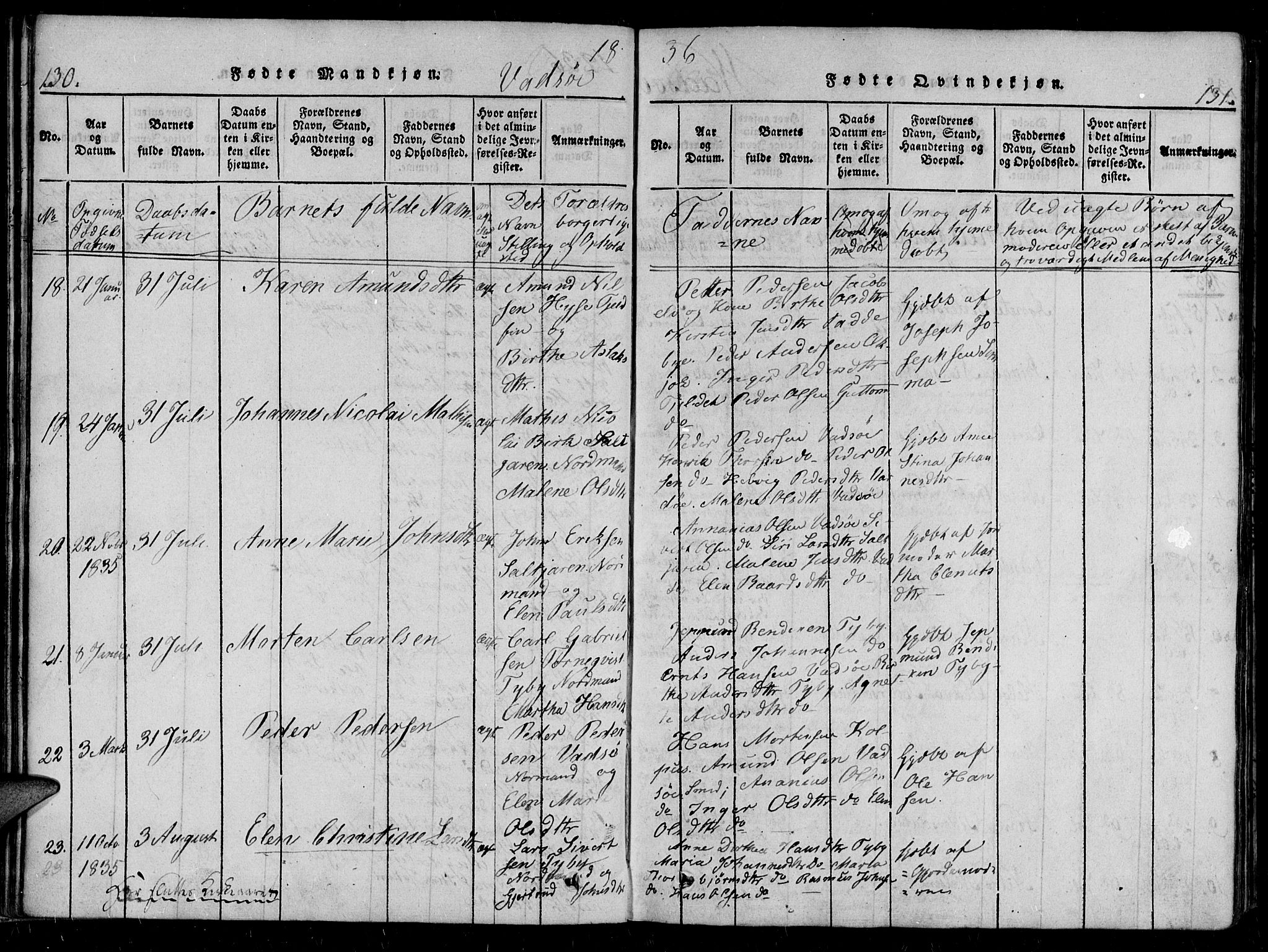 Vadsø sokneprestkontor, AV/SATØ-S-1325/H/Ha/L0003kirke: Ministerialbok nr. 3 /1, 1821-1839, s. 130-131