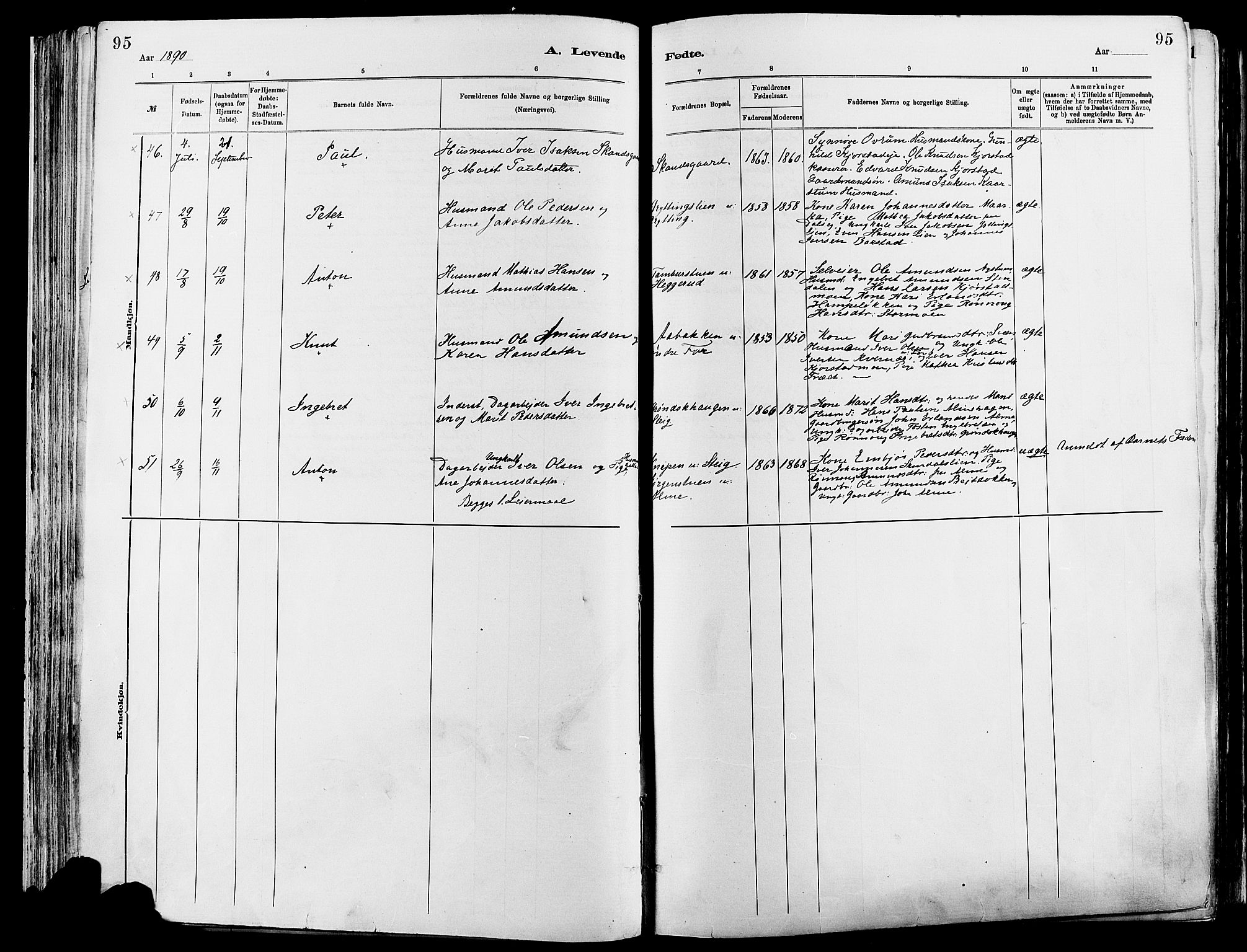 Sør-Fron prestekontor, AV/SAH-PREST-010/H/Ha/Haa/L0003: Ministerialbok nr. 3, 1881-1897, s. 95