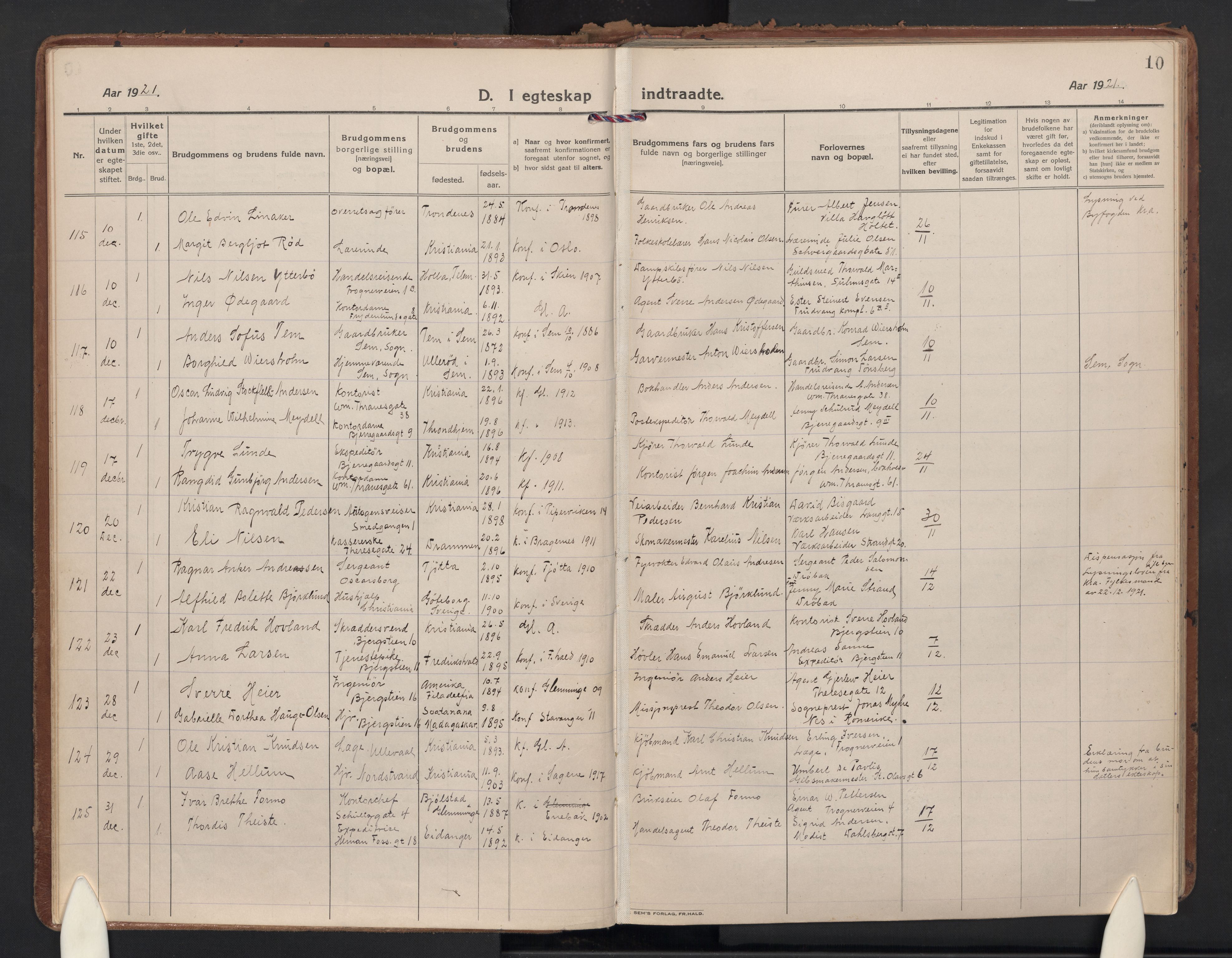 Gamle Aker prestekontor Kirkebøker, AV/SAO-A-10617a/F/L0017: Ministerialbok nr. 17, 1921-1931, s. 10