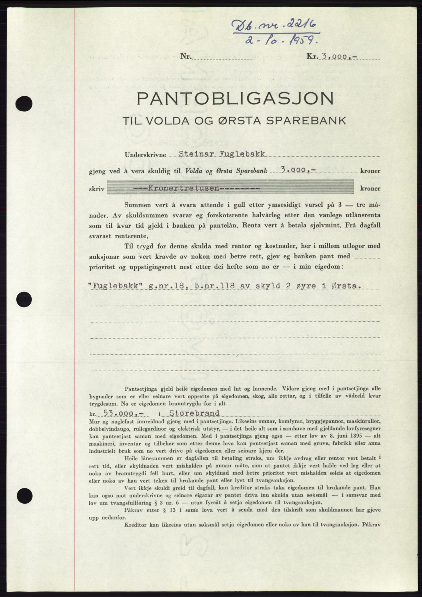 Søre Sunnmøre sorenskriveri, SAT/A-4122/1/2/2C/L0133: Pantebok nr. 21B, 1959-1959, Dagboknr: 2216/1959