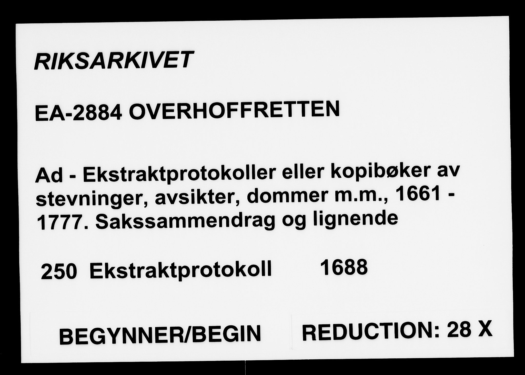 Overhoffretten 1667-1797, AV/RA-EA-2884/Ad/L0250: Ekstraktprotokoll, 1688