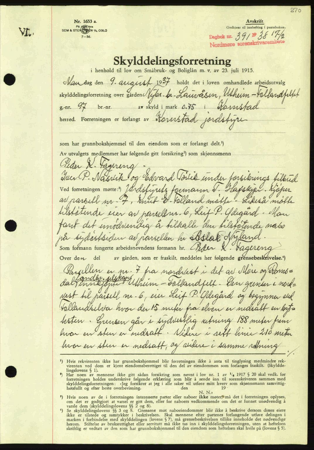Nordmøre sorenskriveri, SAT/A-4132/1/2/2Ca: Pantebok nr. A83, 1938-1938, Dagboknr: 391/1938