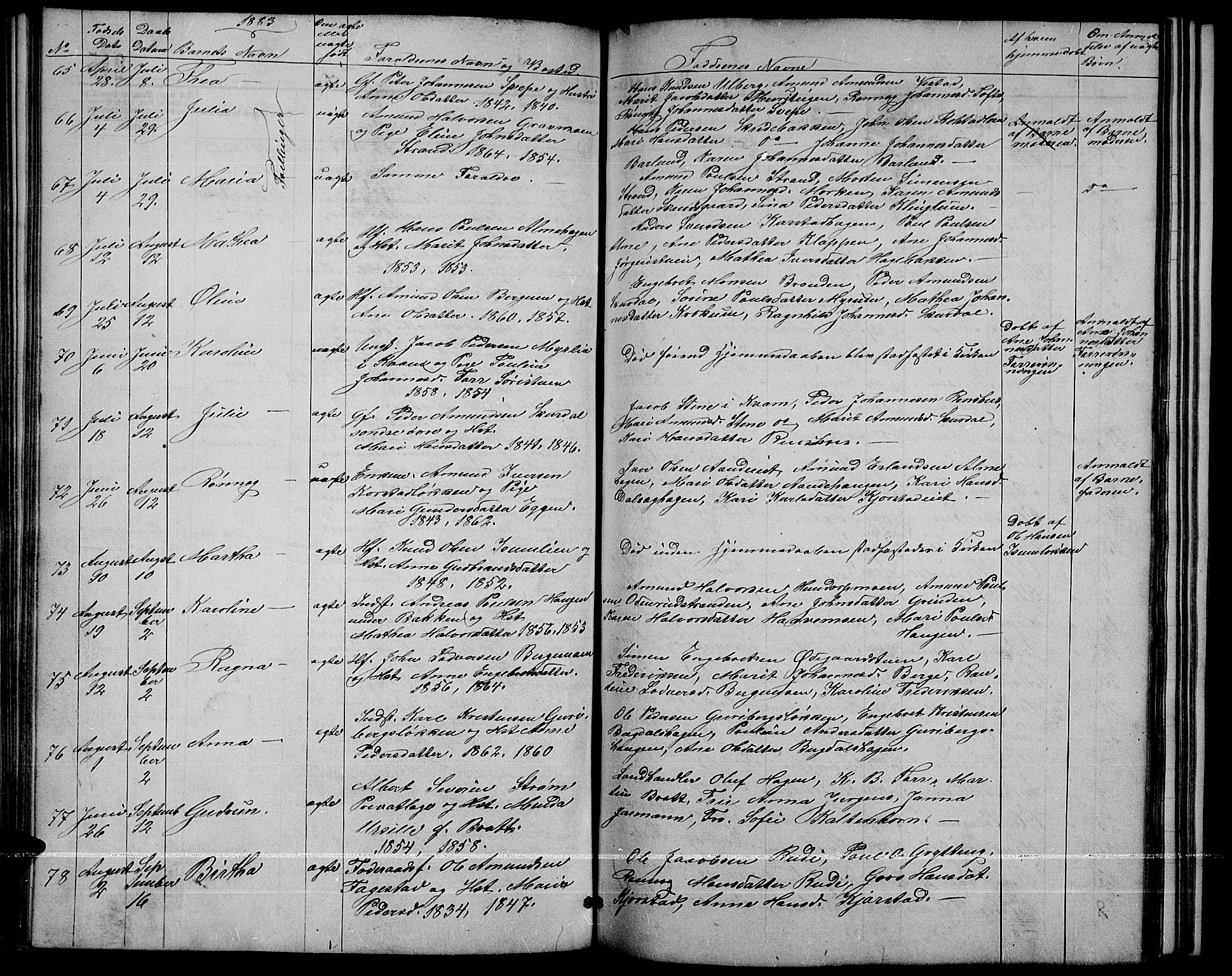 Sør-Fron prestekontor, AV/SAH-PREST-010/H/Ha/Hab/L0002: Klokkerbok nr. 2, 1864-1883, s. 215b