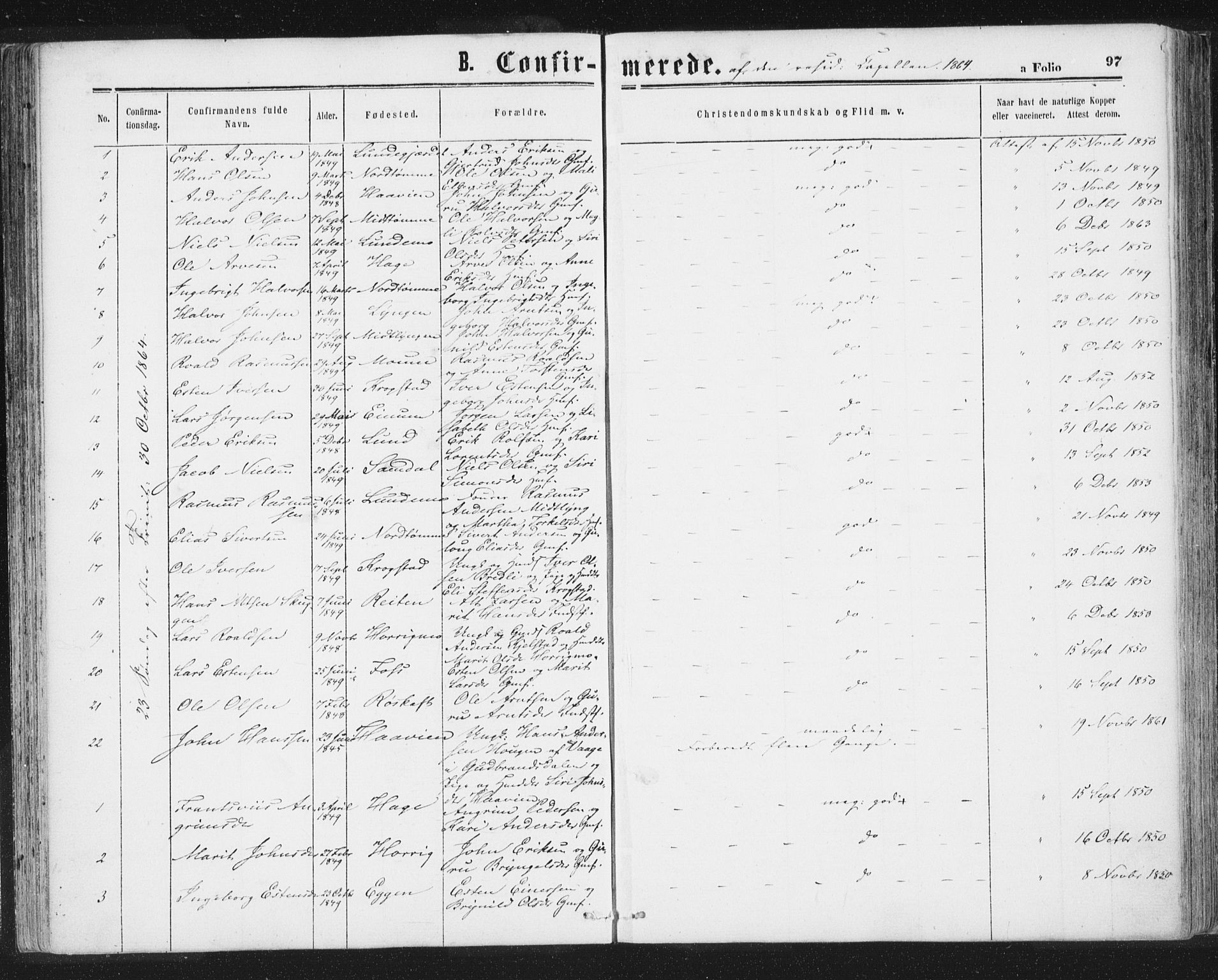 Ministerialprotokoller, klokkerbøker og fødselsregistre - Sør-Trøndelag, AV/SAT-A-1456/692/L1104: Ministerialbok nr. 692A04, 1862-1878, s. 97