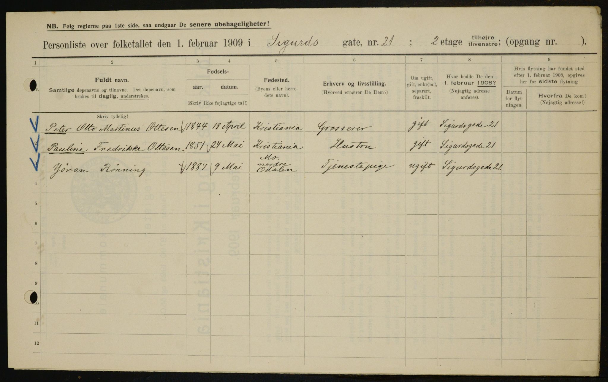 OBA, Kommunal folketelling 1.2.1909 for Kristiania kjøpstad, 1909, s. 86320