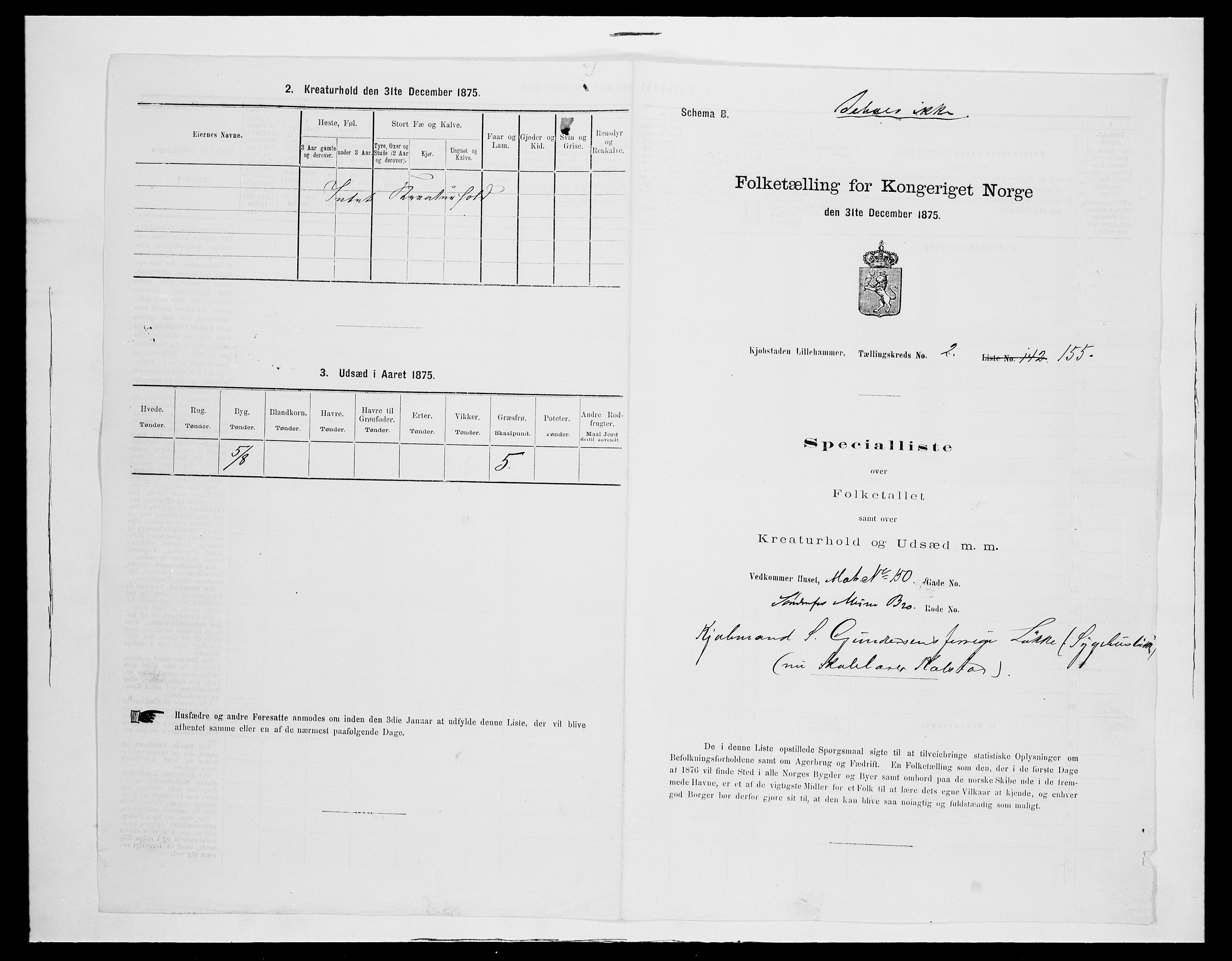 SAH, Folketelling 1875 for 0501B Fåberg prestegjeld, Lillehammer kjøpstad, 1875, s. 345