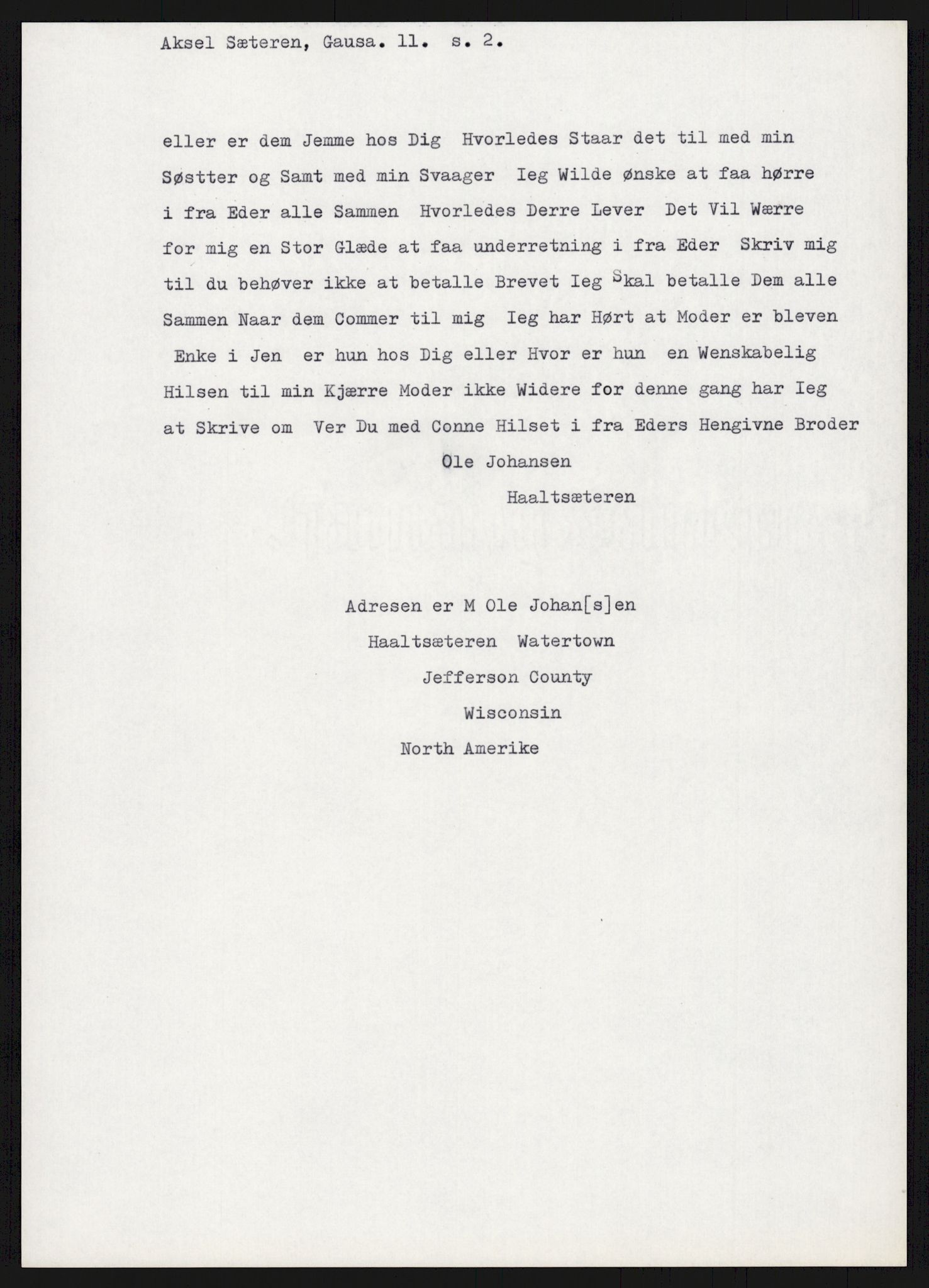 Samlinger til kildeutgivelse, Amerikabrevene, AV/RA-EA-4057/F/L0015: Innlån fra Oppland: Sæteren - Vigerust, 1838-1914, s. 97