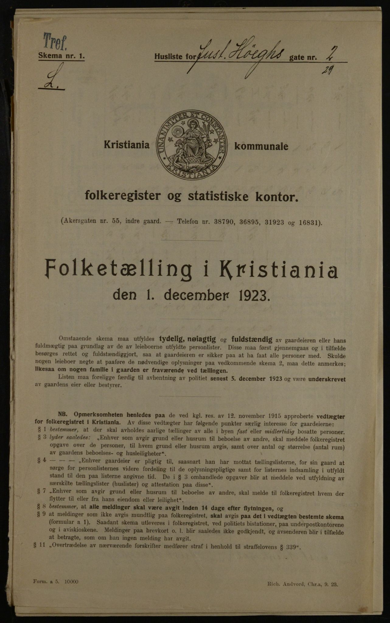 OBA, Kommunal folketelling 1.12.1923 for Kristiania, 1923, s. 53479