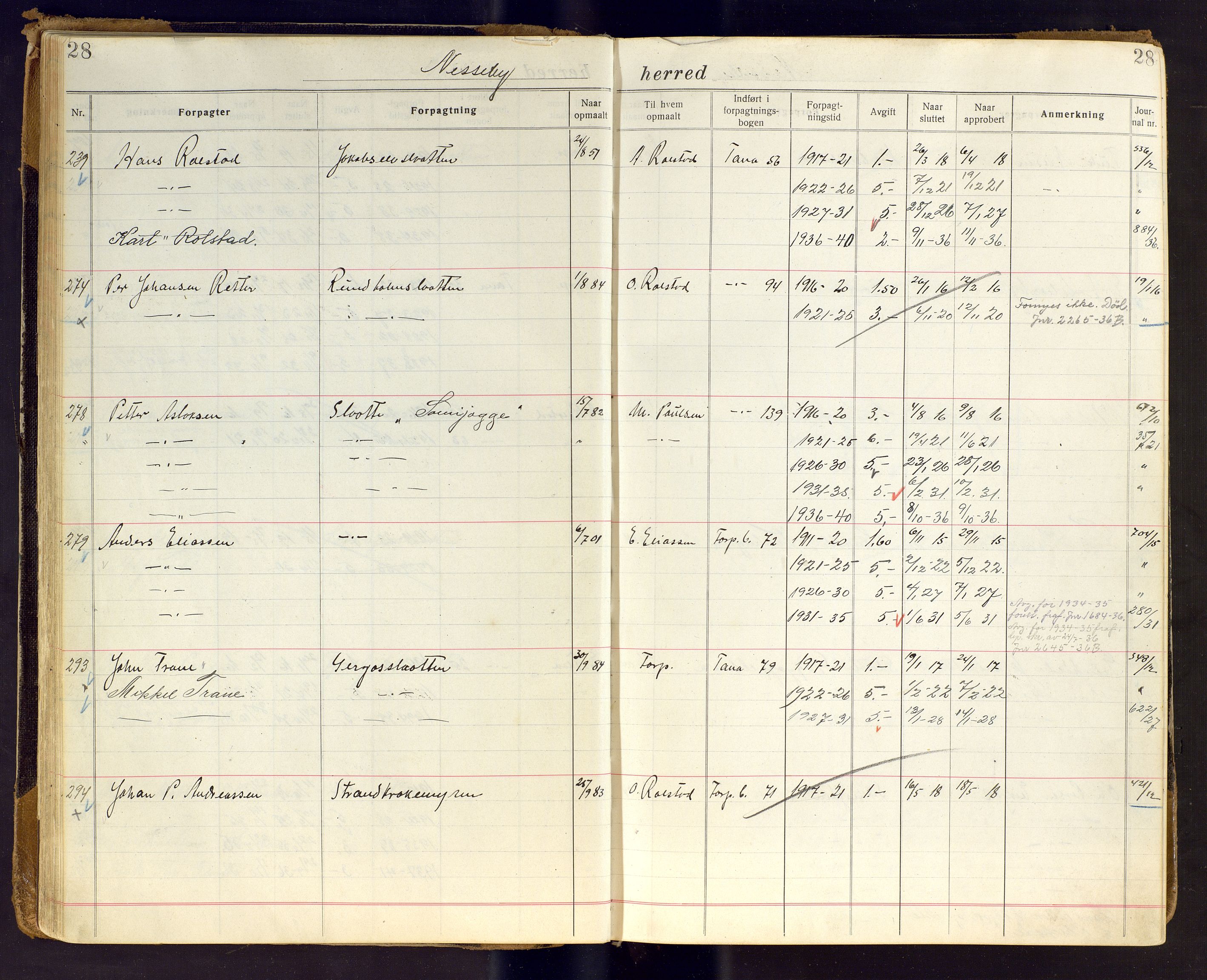 Finnmark jordsalgskommisjon/jordsalgskontor og Statskog SF Finnmark jordsalgskontor, AV/SATØ-S-1443/J/Ja/L0007: Forpaktningsbok for Finnmark III, 1913-1937, s. 28