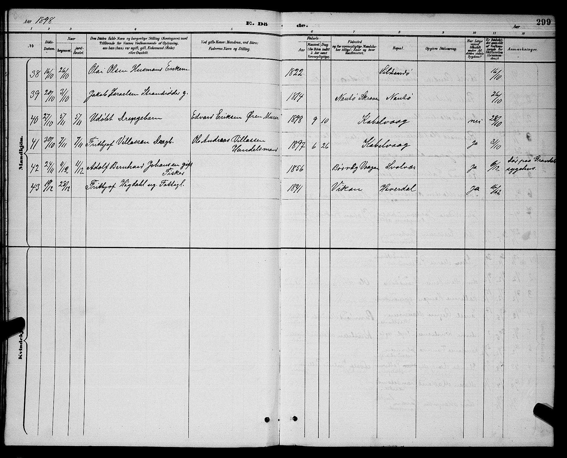 Ministerialprotokoller, klokkerbøker og fødselsregistre - Nordland, AV/SAT-A-1459/874/L1077: Klokkerbok nr. 874C06, 1891-1900, s. 299