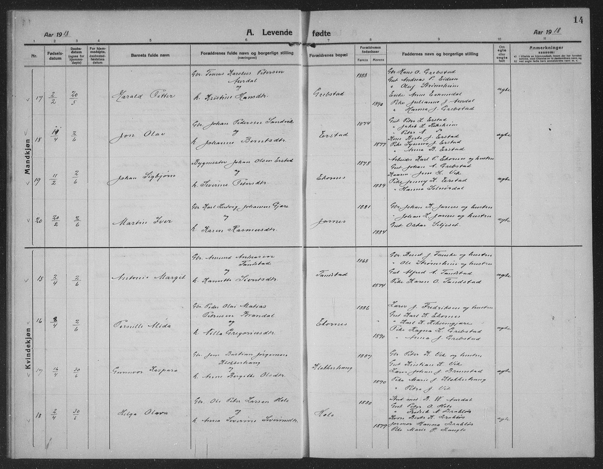 Ministerialprotokoller, klokkerbøker og fødselsregistre - Møre og Romsdal, AV/SAT-A-1454/523/L0342: Klokkerbok nr. 523C05, 1916-1937, s. 14