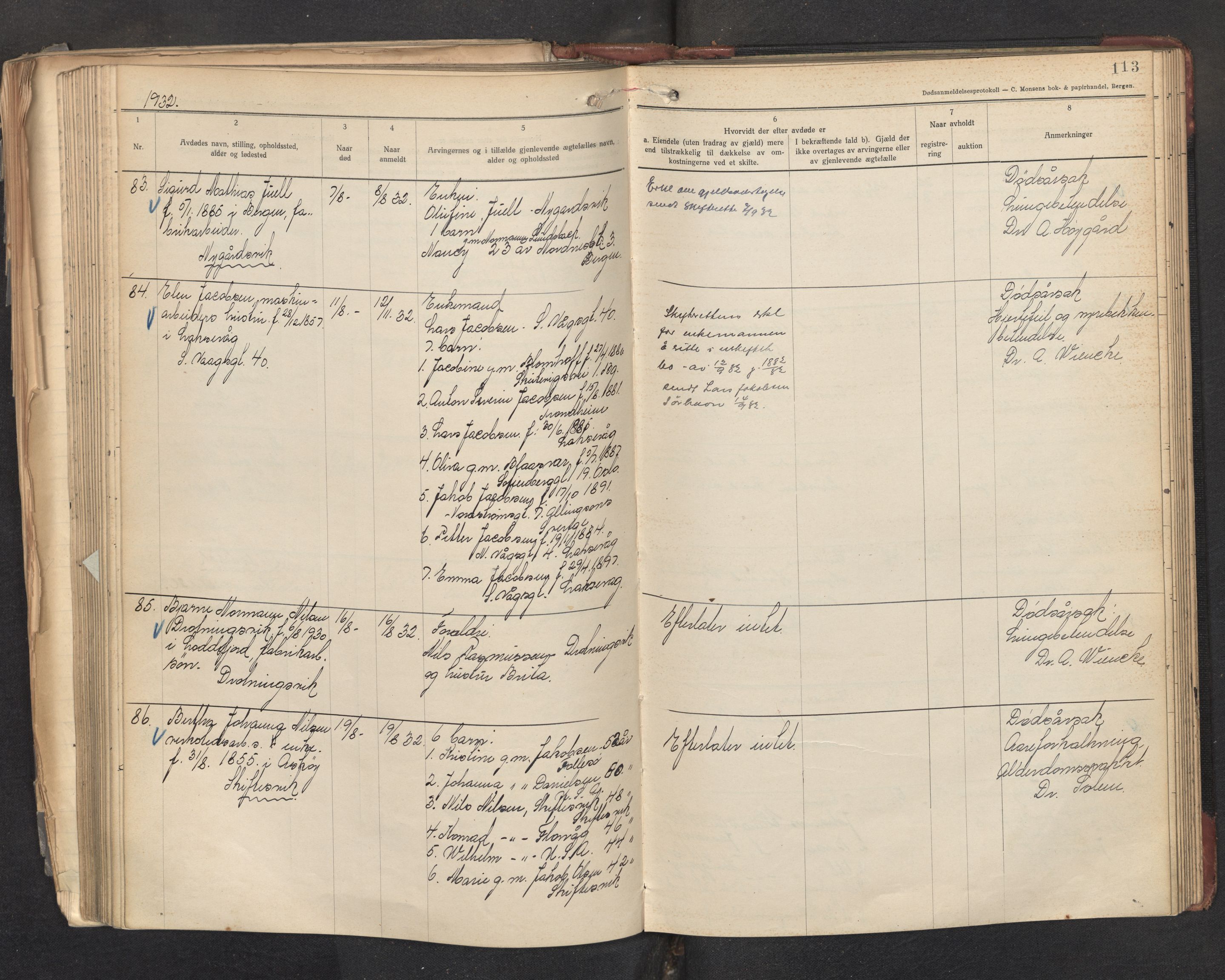 Lensmannen i Askøy, AV/SAB-A-31001/0006/L0003: Dødsfallprotokoll med register , 1928-1933, s. 113
