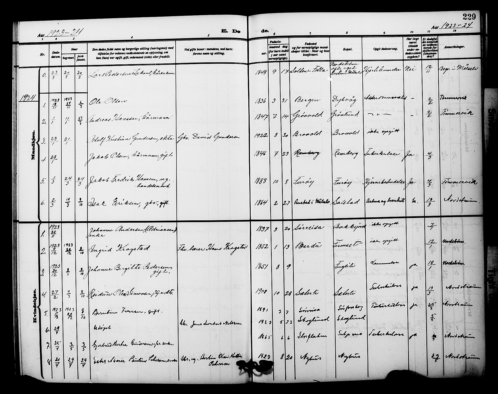 Tranøy sokneprestkontor, AV/SATØ-S-1313/I/Ia/Iab/L0023klokker: Klokkerbok nr. 23, 1913-1928, s. 229