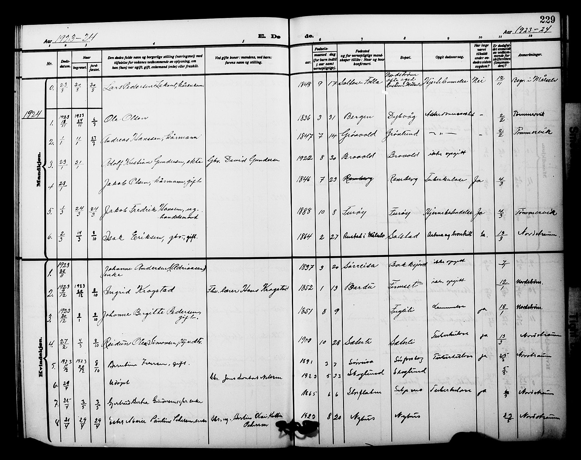 Tranøy sokneprestkontor, SATØ/S-1313/I/Ia/Iab/L0023klokker: Klokkerbok nr. 23, 1913-1928, s. 229