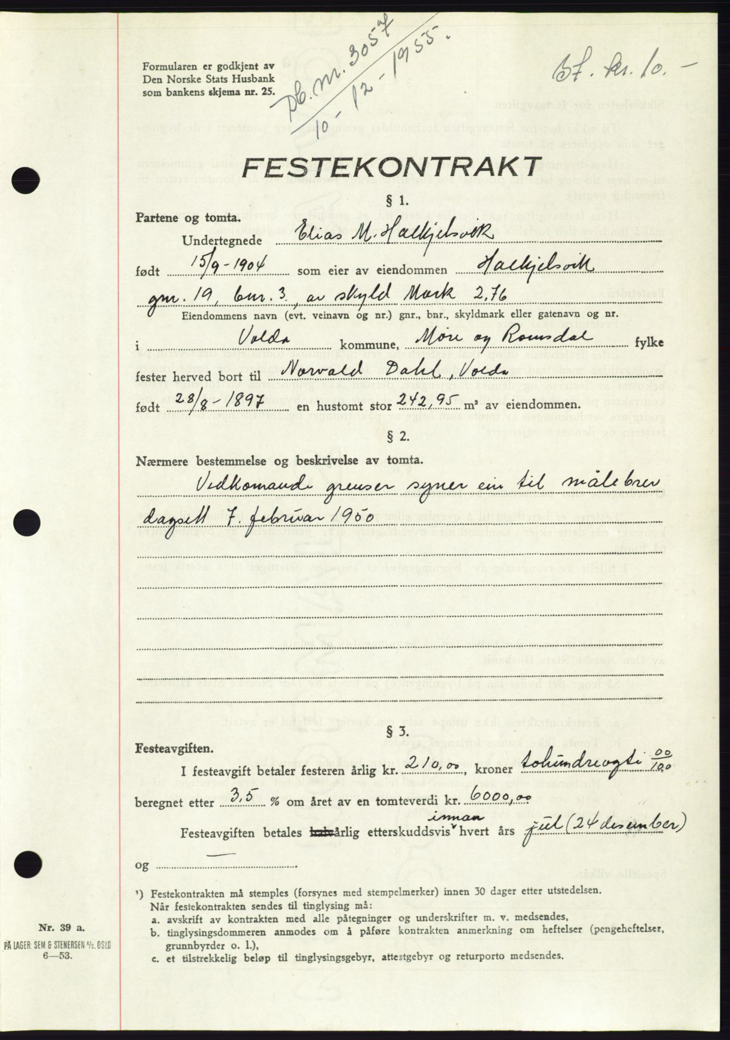 Søre Sunnmøre sorenskriveri, AV/SAT-A-4122/1/2/2C/L0102: Pantebok nr. 28A, 1955-1956, Dagboknr: 3057/1955