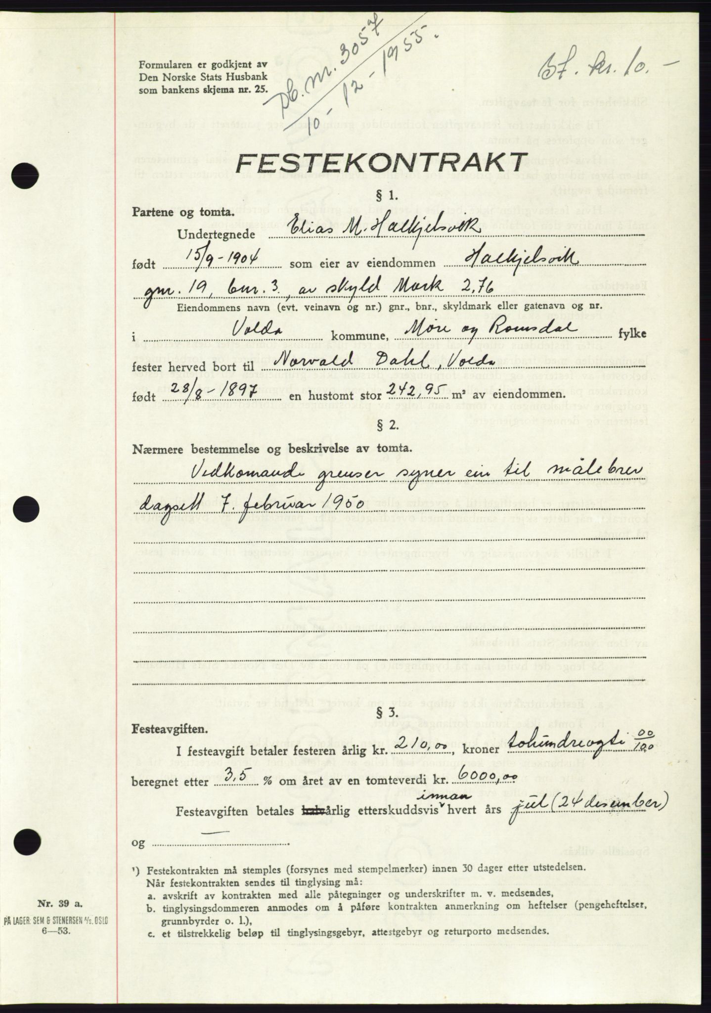 Søre Sunnmøre sorenskriveri, SAT/A-4122/1/2/2C/L0102: Pantebok nr. 28A, 1955-1956, Dagboknr: 3057/1955