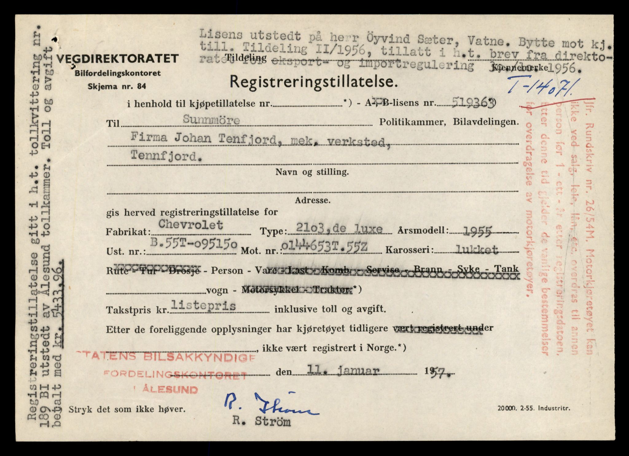 Møre og Romsdal vegkontor - Ålesund trafikkstasjon, AV/SAT-A-4099/F/Fe/L0042: Registreringskort for kjøretøy T 13906 - T 14079, 1927-1998, s. 3033