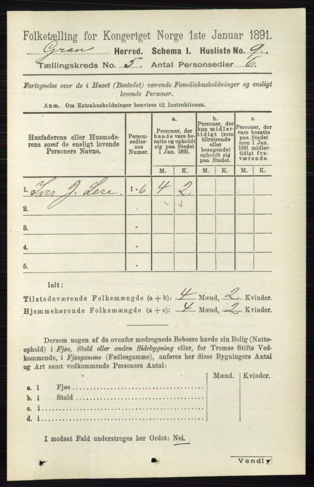 RA, Folketelling 1891 for 0534 Gran herred, 1891, s. 1525