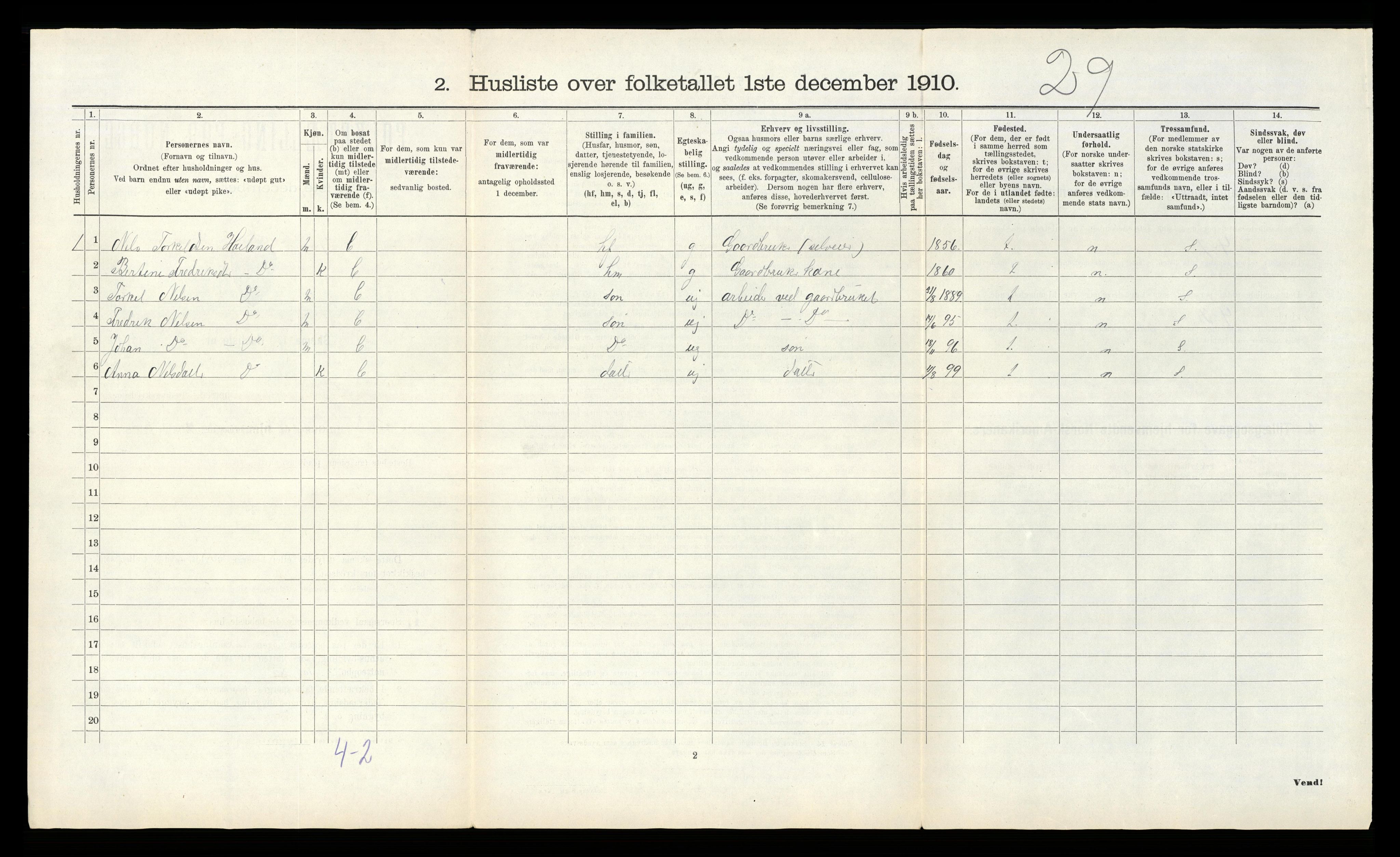 RA, Folketelling 1910 for 1025 Grindheim herred, 1910, s. 34