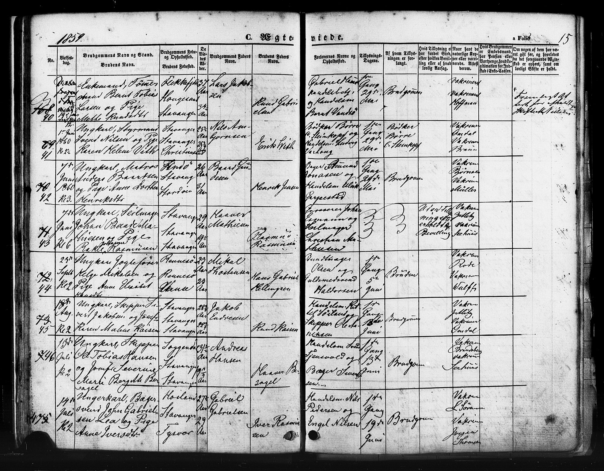 Domkirken sokneprestkontor, AV/SAST-A-101812/001/30/30BB/L0011: Klokkerbok nr. B 11, 1858-1876, s. 15