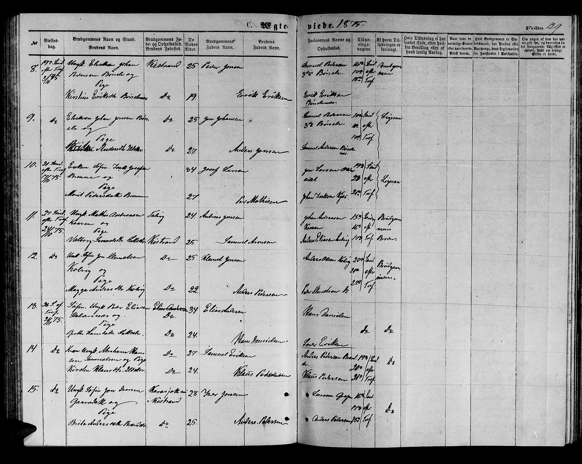 Kistrand/Porsanger sokneprestembete, AV/SATØ-S-1351/H/Hb/L0003.klokk: Klokkerbok nr. 3, 1874-1885, s. 129