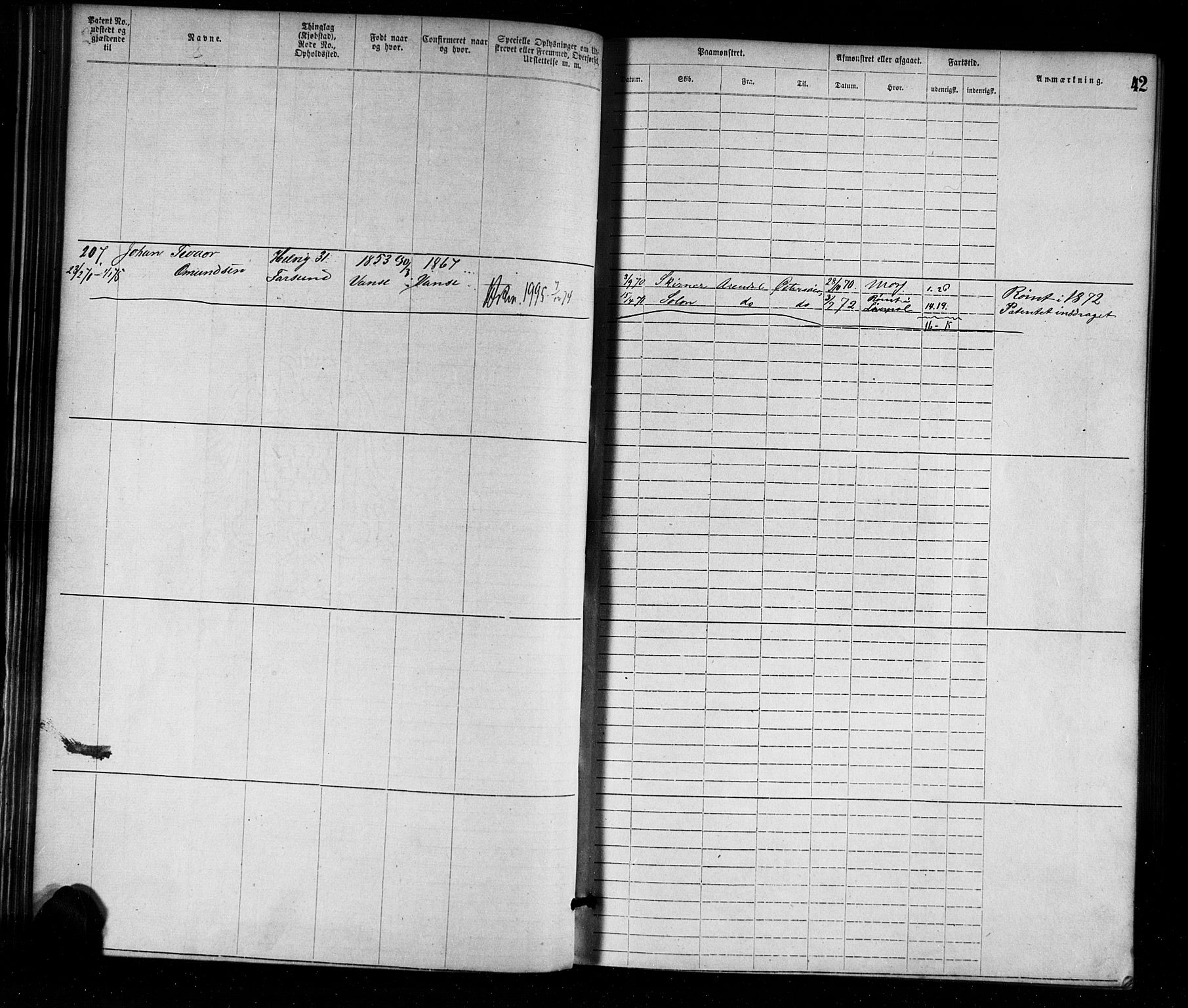 Farsund mønstringskrets, AV/SAK-2031-0017/F/Fa/L0001: Annotasjonsrulle nr 1-1920 med register, M-1, 1869-1877, s. 68