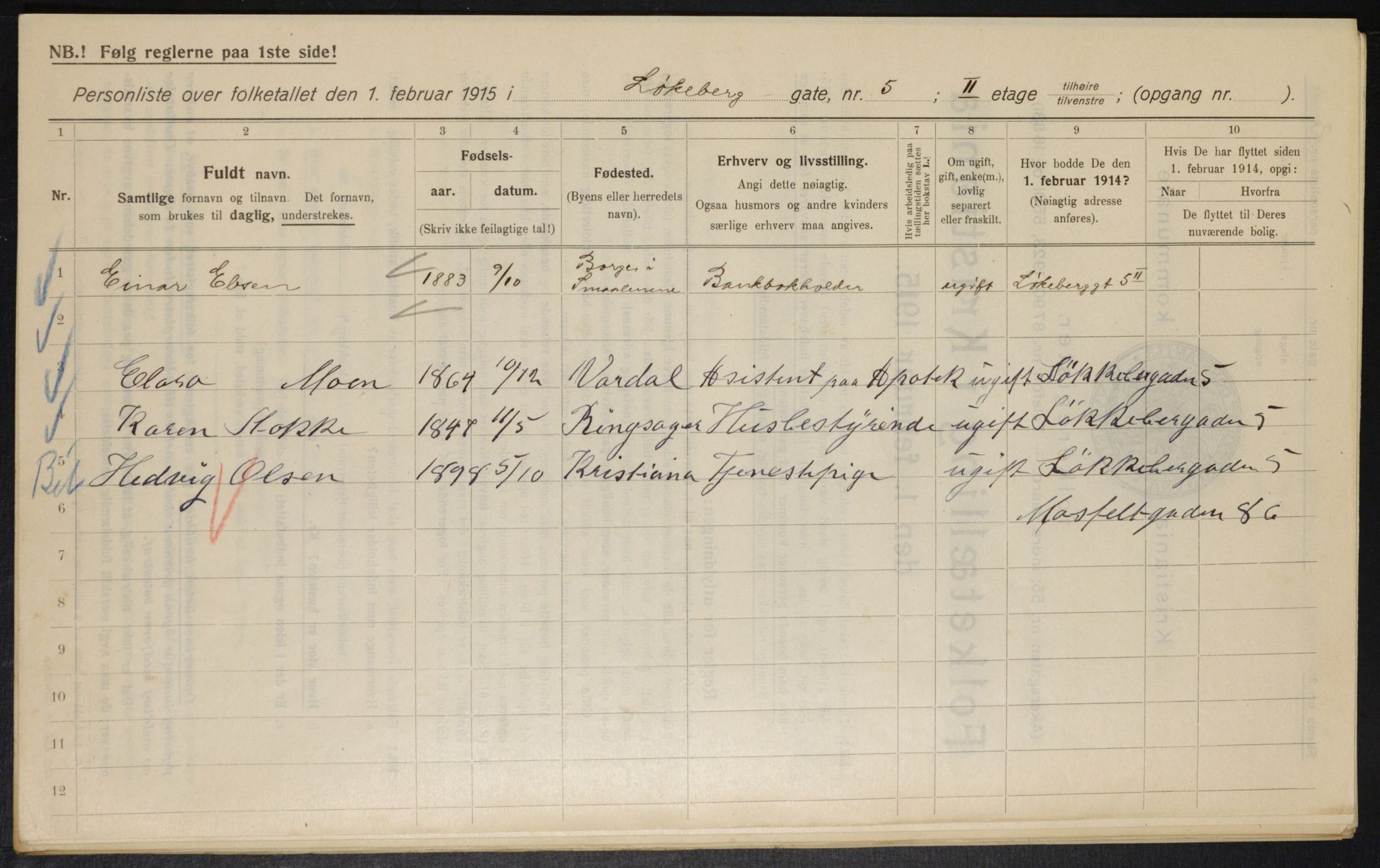 OBA, Kommunal folketelling 1.2.1915 for Kristiania, 1915, s. 57953
