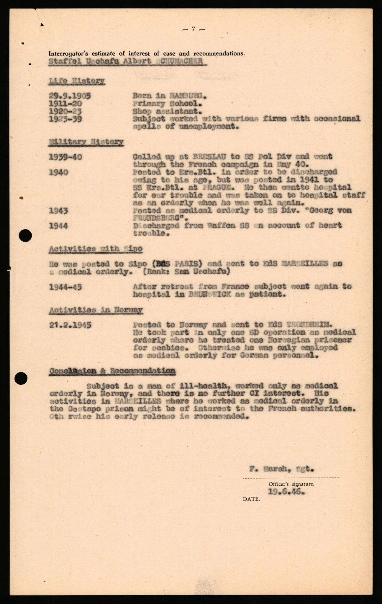 Forsvaret, Forsvarets overkommando II, AV/RA-RAFA-3915/D/Db/L0030: CI Questionaires. Tyske okkupasjonsstyrker i Norge. Tyskere., 1945-1946, s. 446