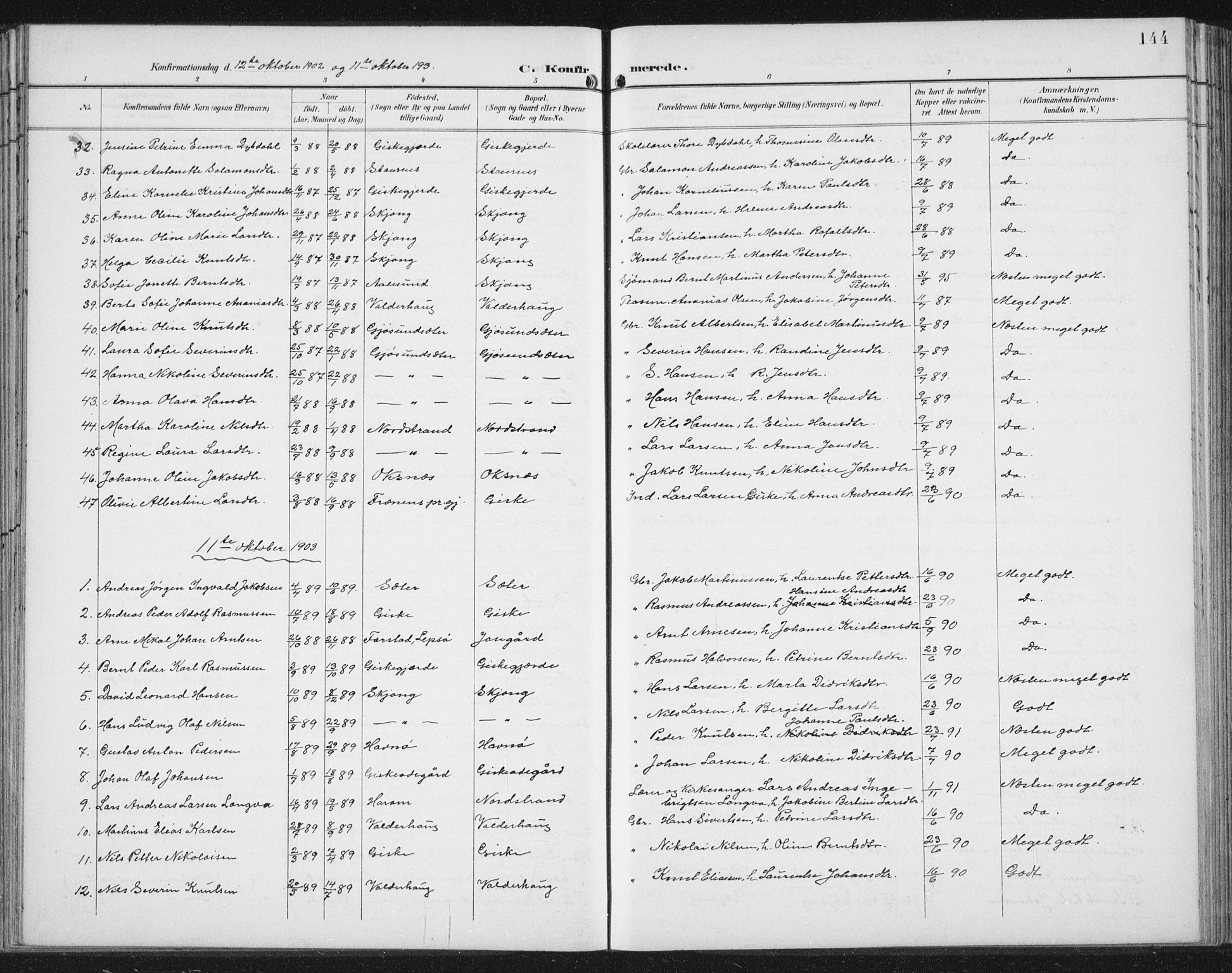 Ministerialprotokoller, klokkerbøker og fødselsregistre - Møre og Romsdal, SAT/A-1454/534/L0489: Klokkerbok nr. 534C01, 1899-1941, s. 144