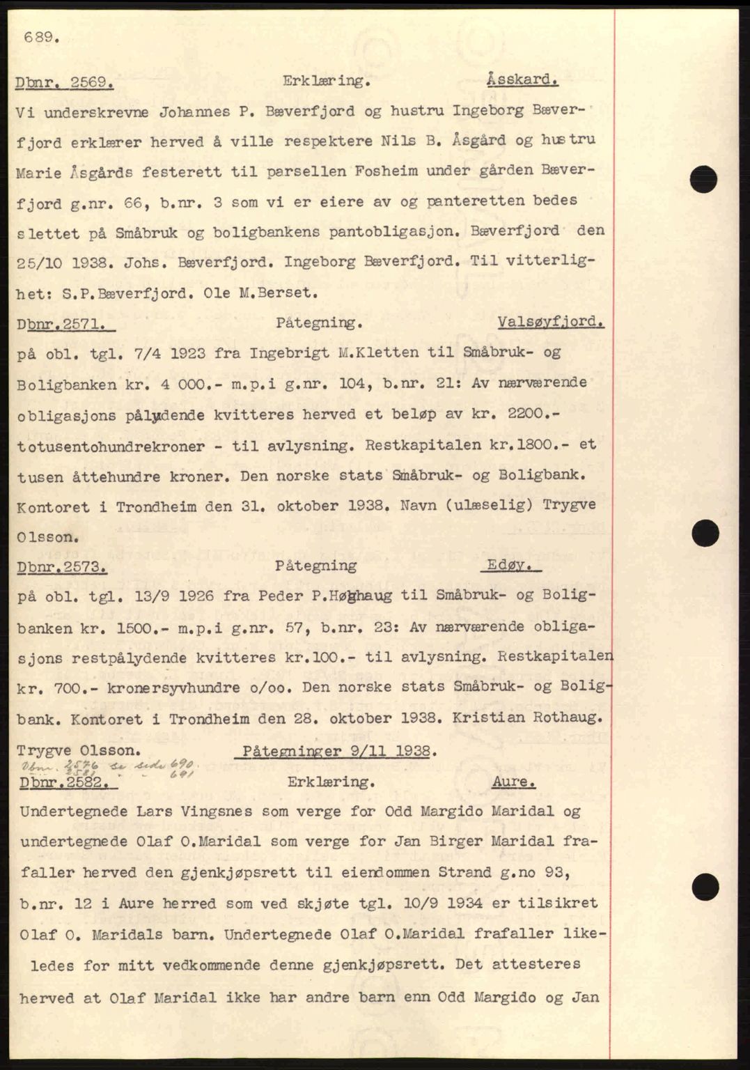 Nordmøre sorenskriveri, SAT/A-4132/1/2/2Ca: Pantebok nr. C80, 1936-1939, Dagboknr: 2569/1938
