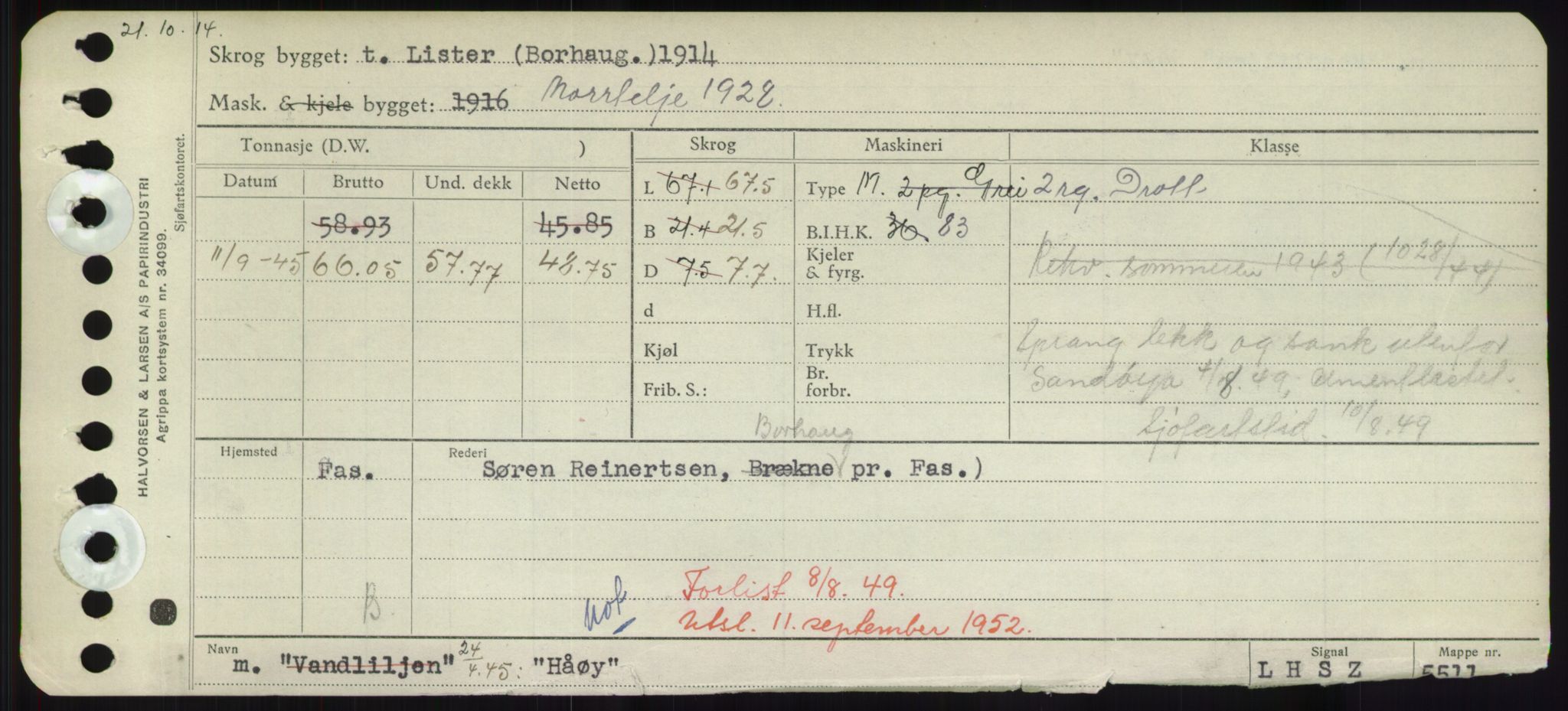 Sjøfartsdirektoratet med forløpere, Skipsmålingen, RA/S-1627/H/Hd/L0017: Fartøy, Holi-Hå, s. 579