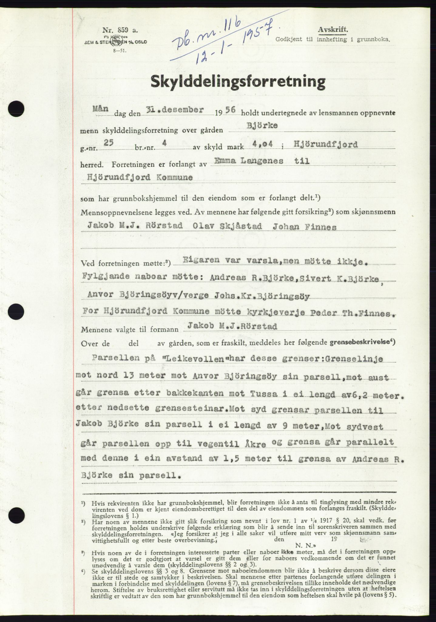 Søre Sunnmøre sorenskriveri, AV/SAT-A-4122/1/2/2C/L0105: Pantebok nr. 31A, 1956-1957, Dagboknr: 116/1957
