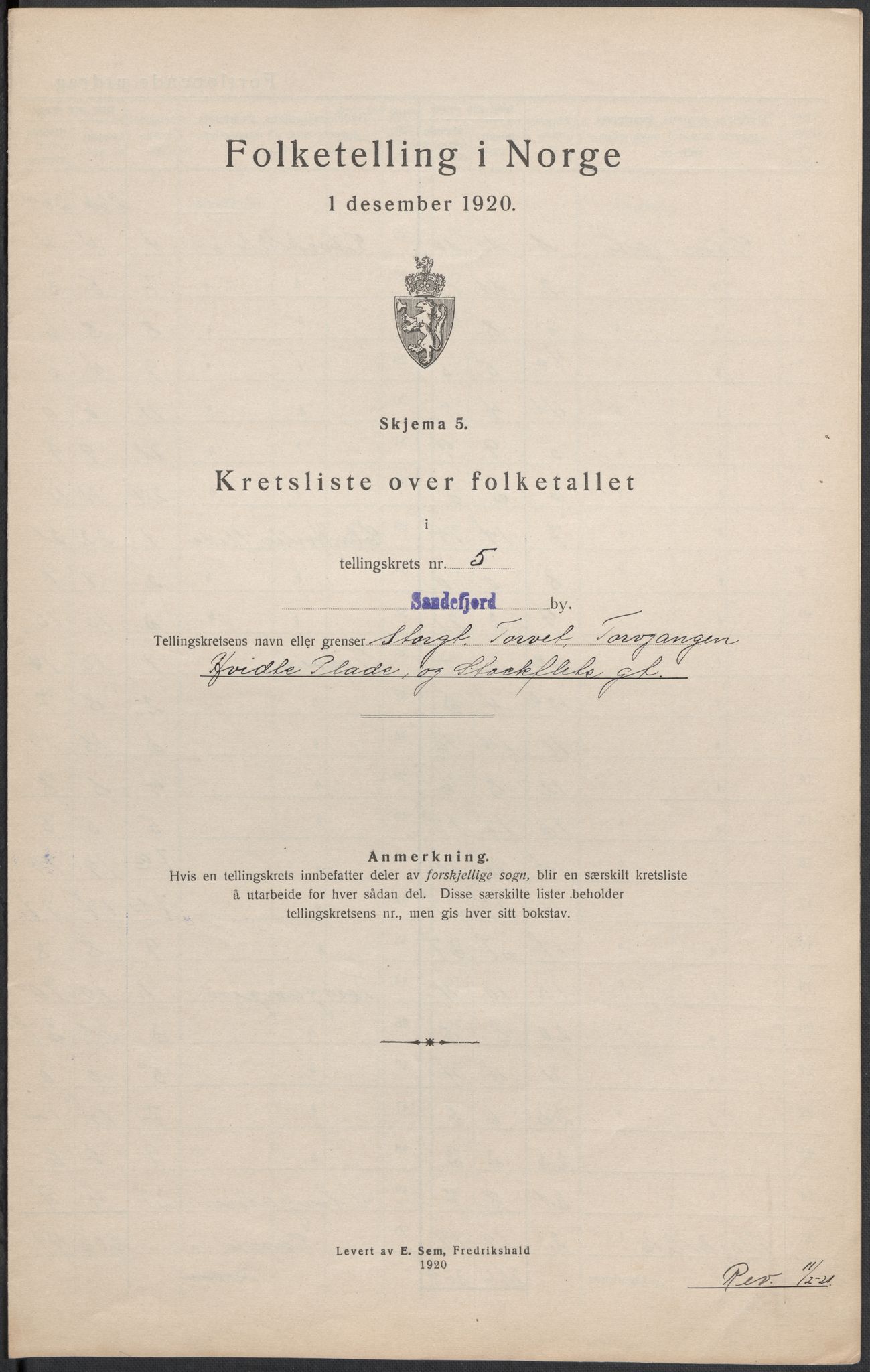 SAKO, Folketelling 1920 for 0706 Sandefjord kjøpstad, 1920, s. 17