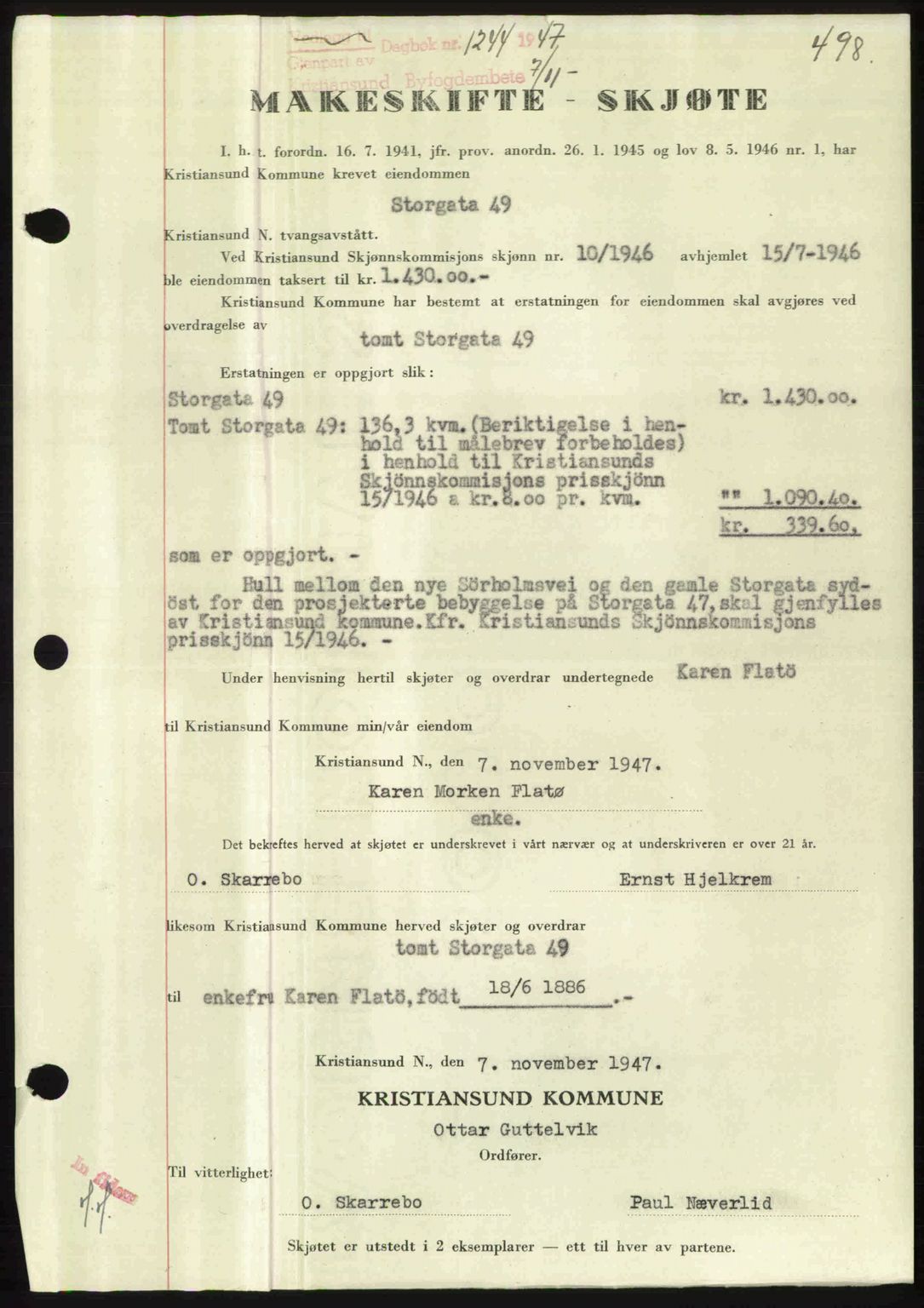 Kristiansund byfogd, AV/SAT-A-4587/A/27: Pantebok nr. 39b, 1946-1947, Dagboknr: 1244/1947