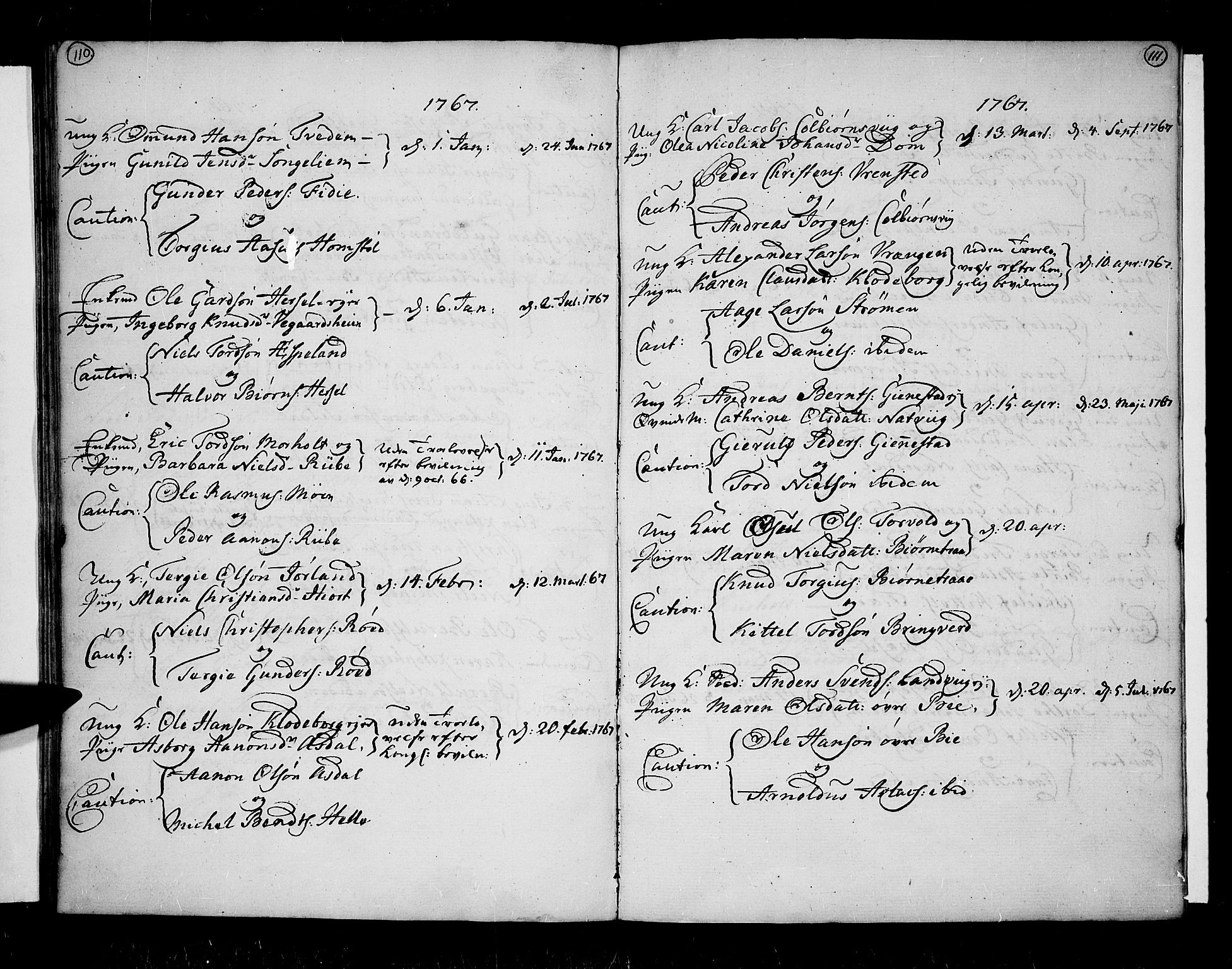 Øyestad sokneprestkontor, AV/SAK-1111-0049/F/Fa/L0007: Ministerialbok nr. A 7, 1758-1767, s. 110-111