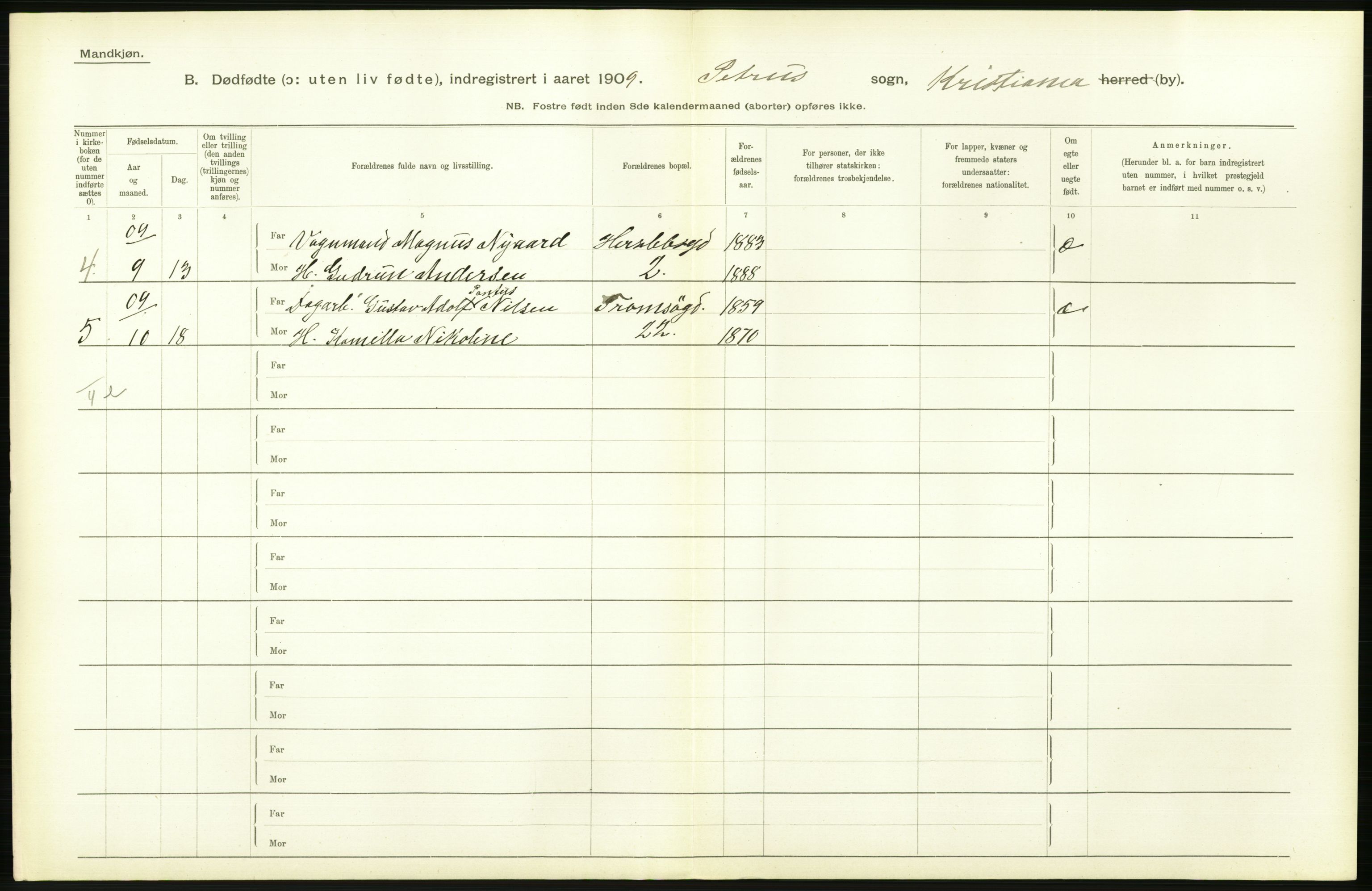 Statistisk sentralbyrå, Sosiodemografiske emner, Befolkning, RA/S-2228/D/Df/Dfa/Dfag/L0010: Kristiania: Døde, dødfødte., 1909, s. 614