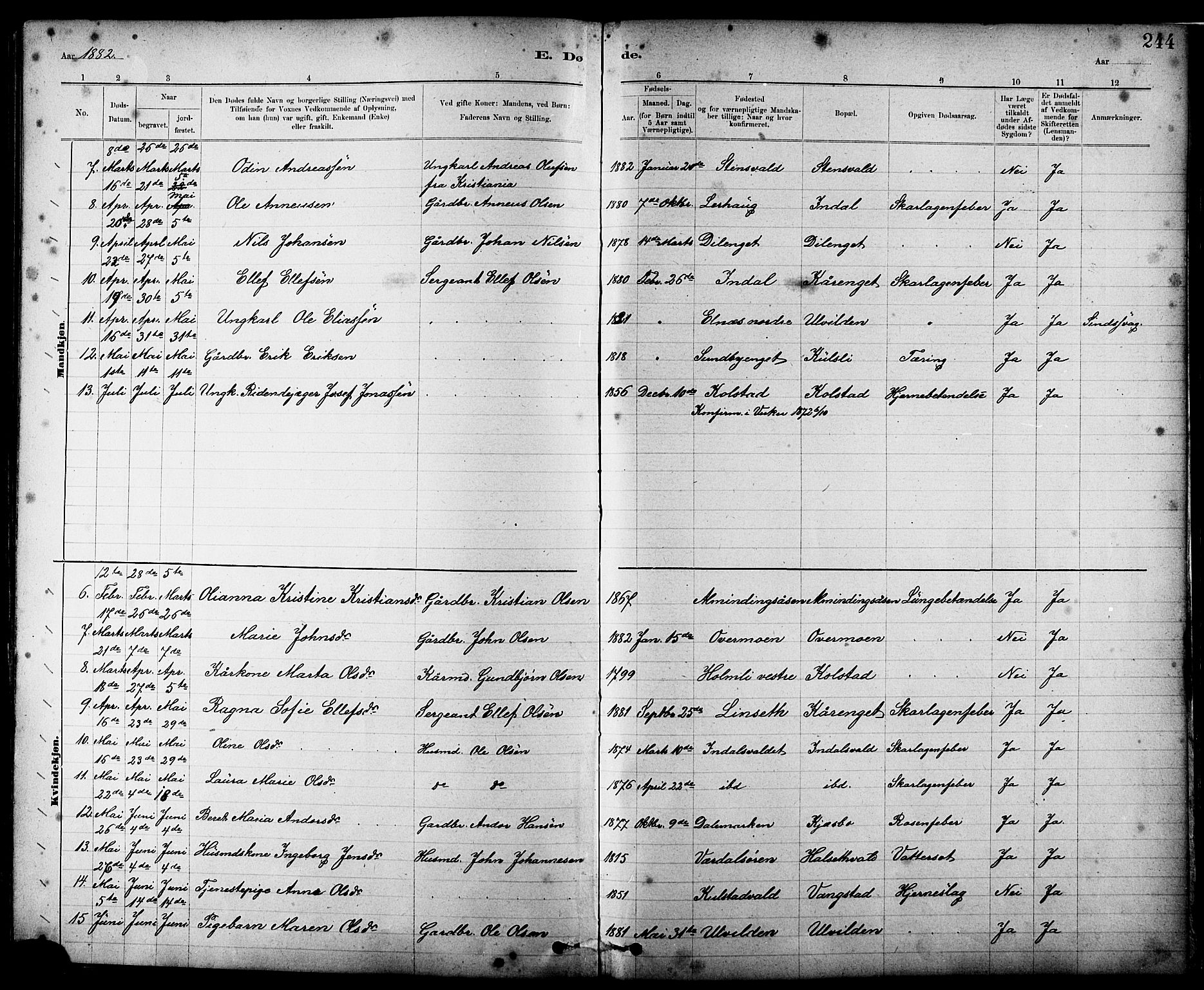 Ministerialprotokoller, klokkerbøker og fødselsregistre - Nord-Trøndelag, SAT/A-1458/724/L0267: Klokkerbok nr. 724C03, 1879-1898, s. 244