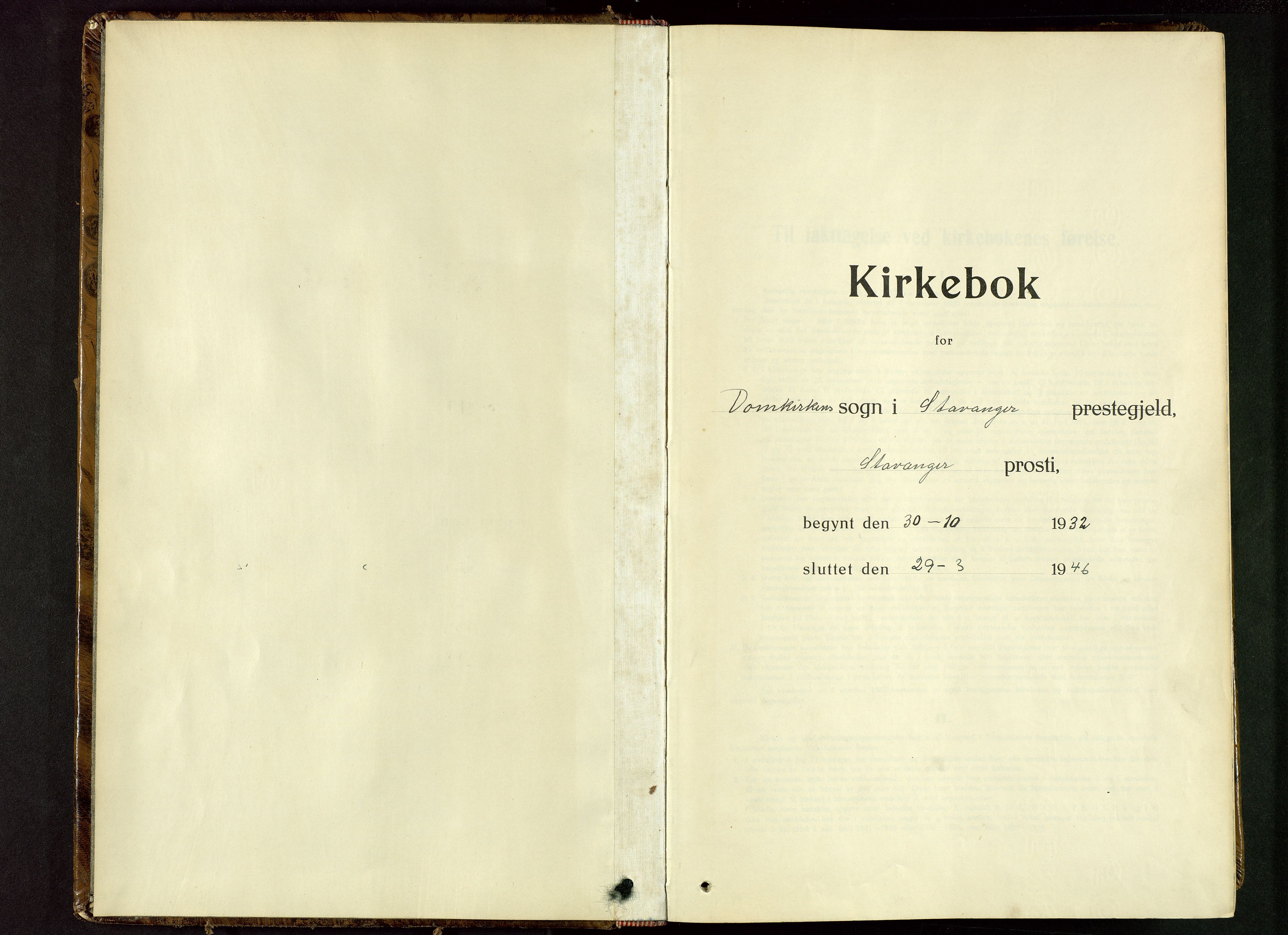 Domkirken sokneprestkontor, SAST/A-101812/001/30/30BB/L0021: Klokkerbok nr. B 21, 1932-1946