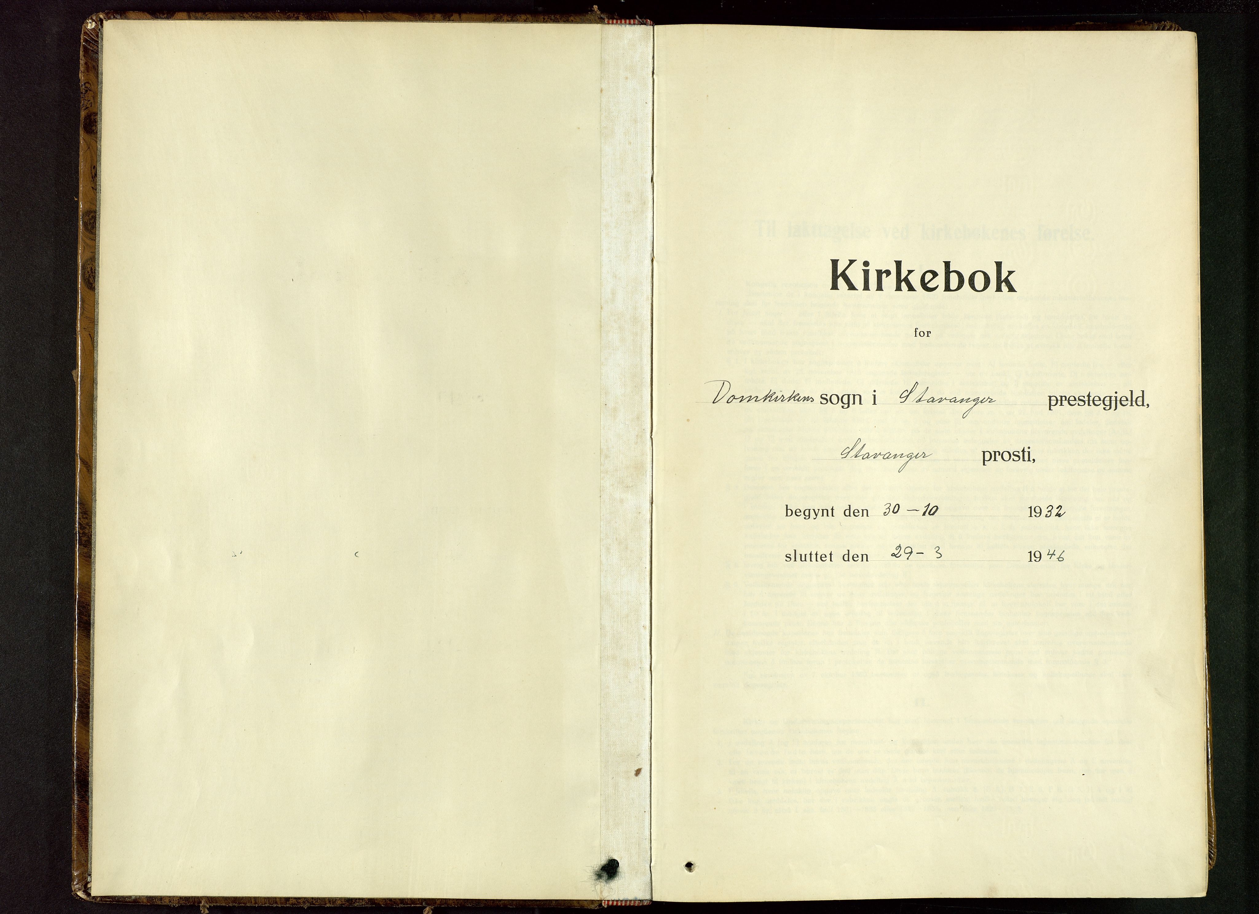 Domkirken sokneprestkontor, AV/SAST-A-101812/001/30/30BB/L0021: Klokkerbok nr. B 21, 1932-1946