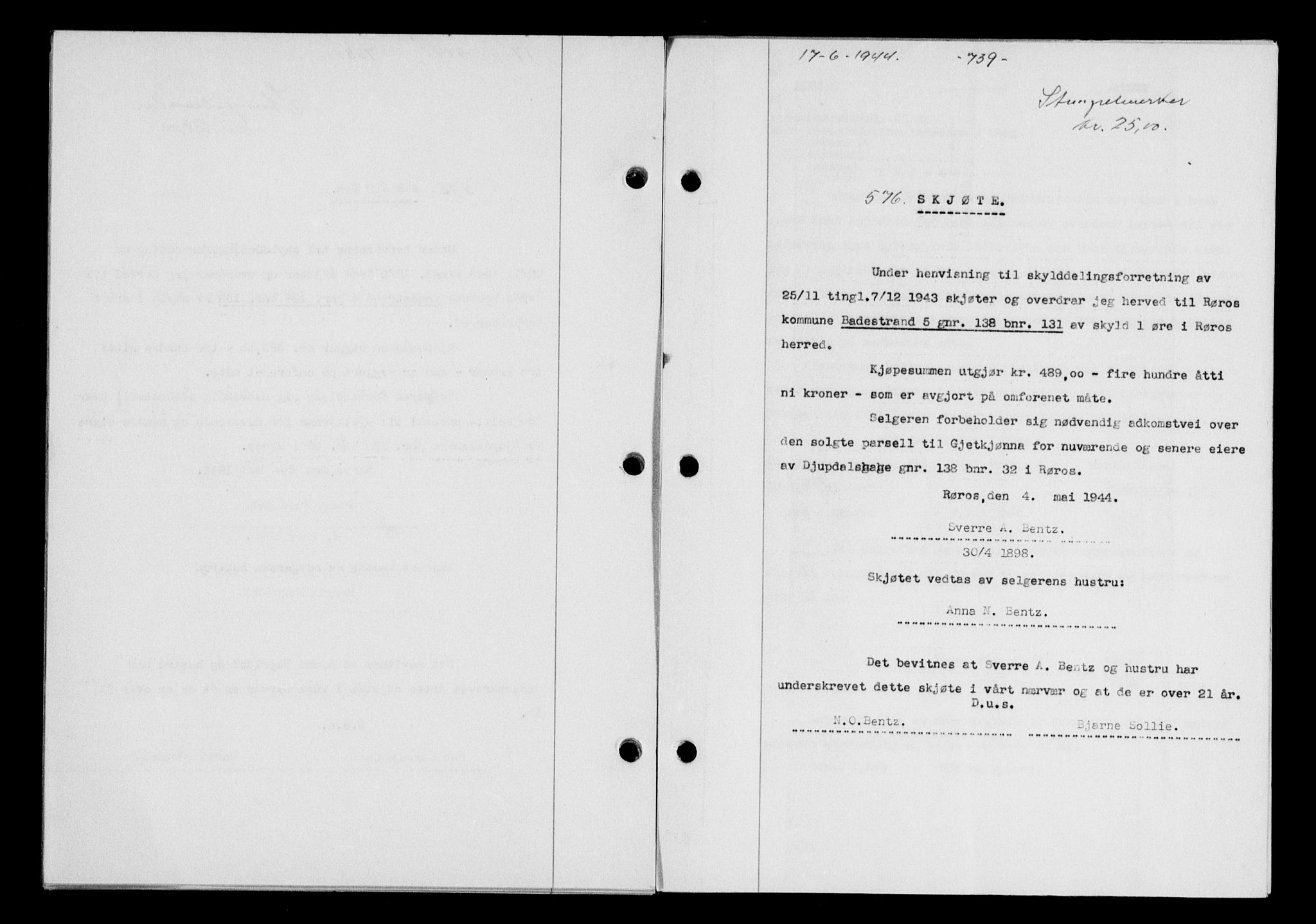 Gauldal sorenskriveri, SAT/A-0014/1/2/2C/L0057: Pantebok nr. 62, 1943-1944, Dagboknr: 576/1944