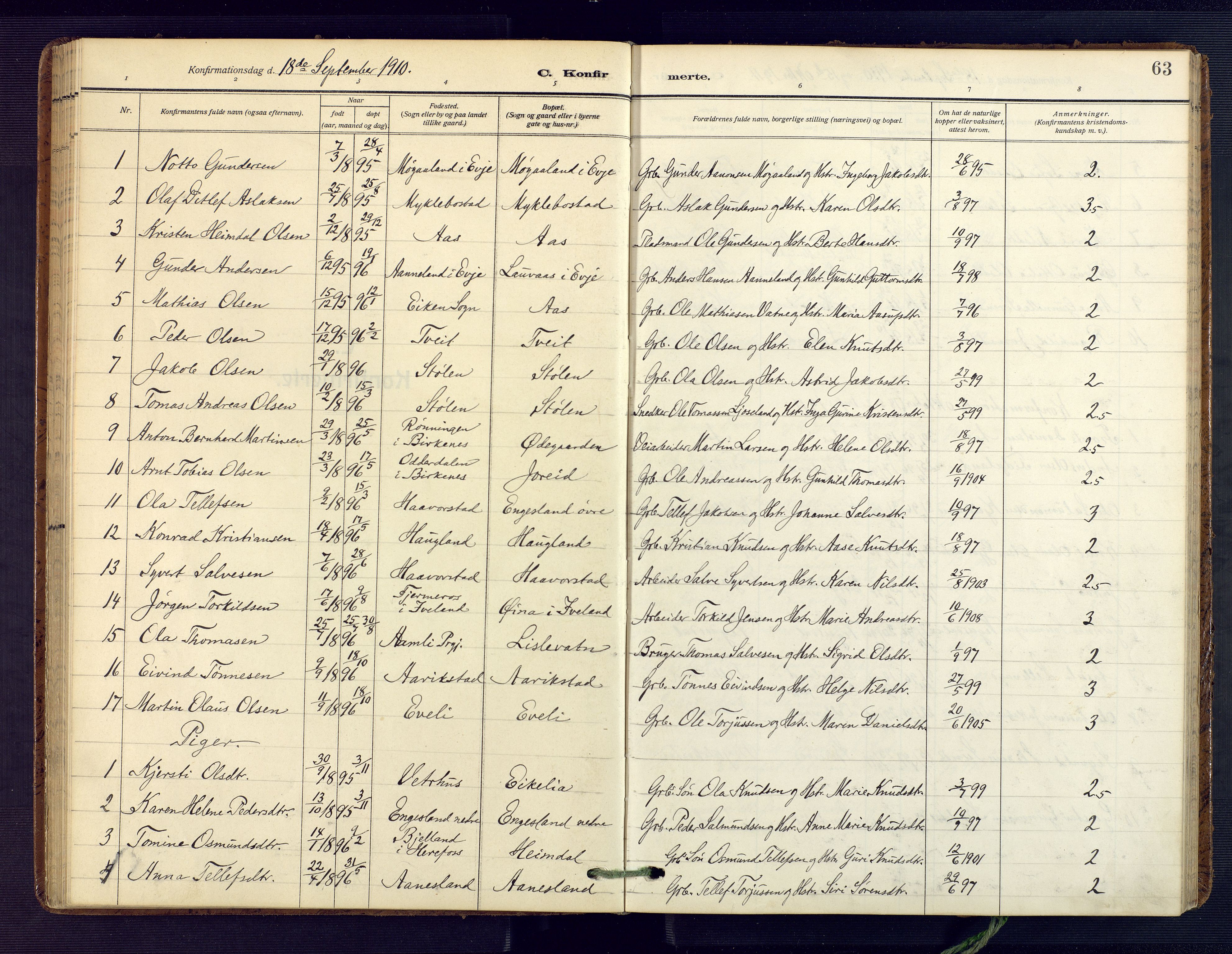 Herefoss sokneprestkontor, AV/SAK-1111-0019/F/Fa/Fab/L0005: Ministerialbok nr. A 5, 1910-1932, s. 63