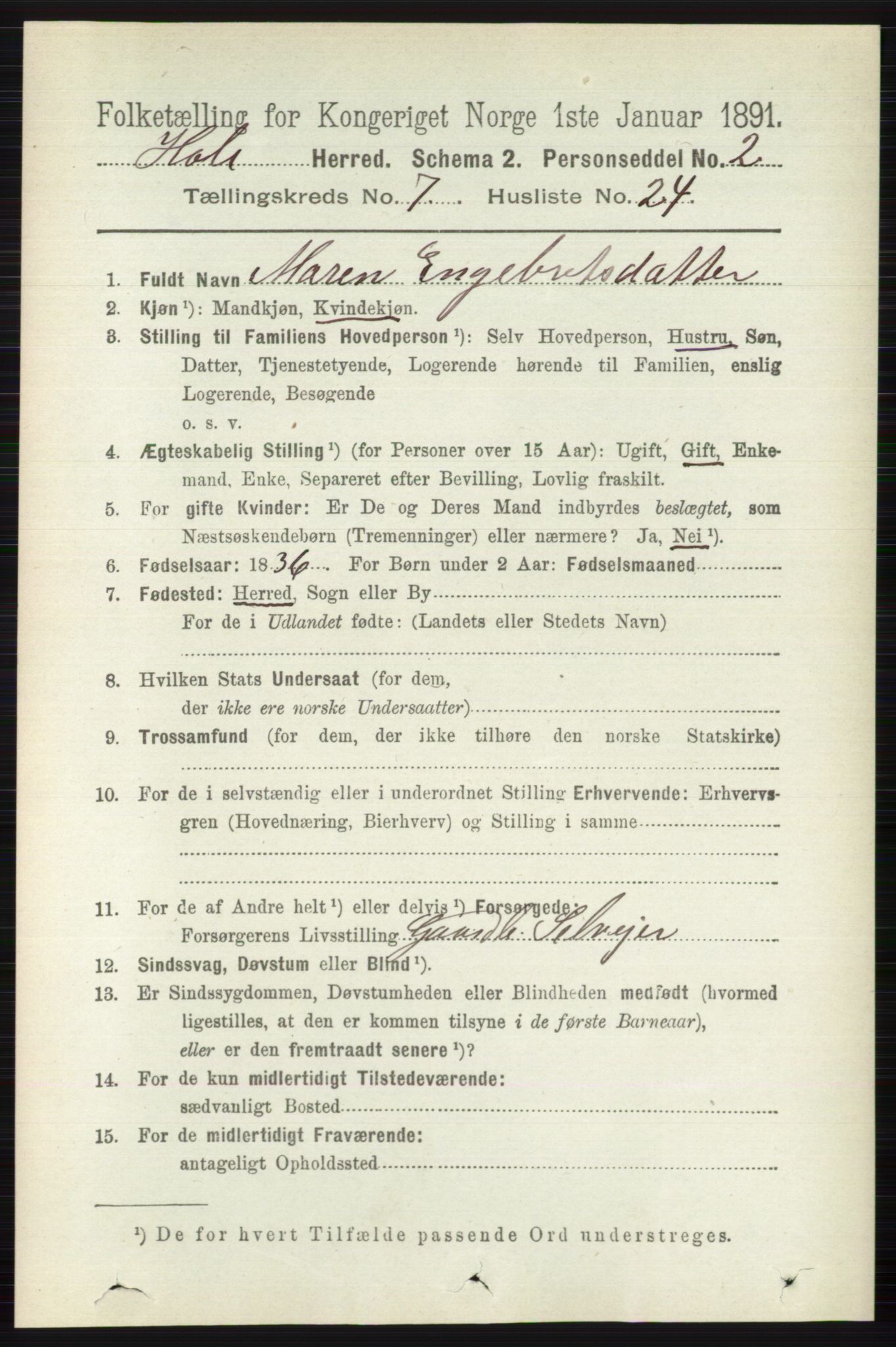 RA, Folketelling 1891 for 0612 Hole herred, 1891, s. 4108