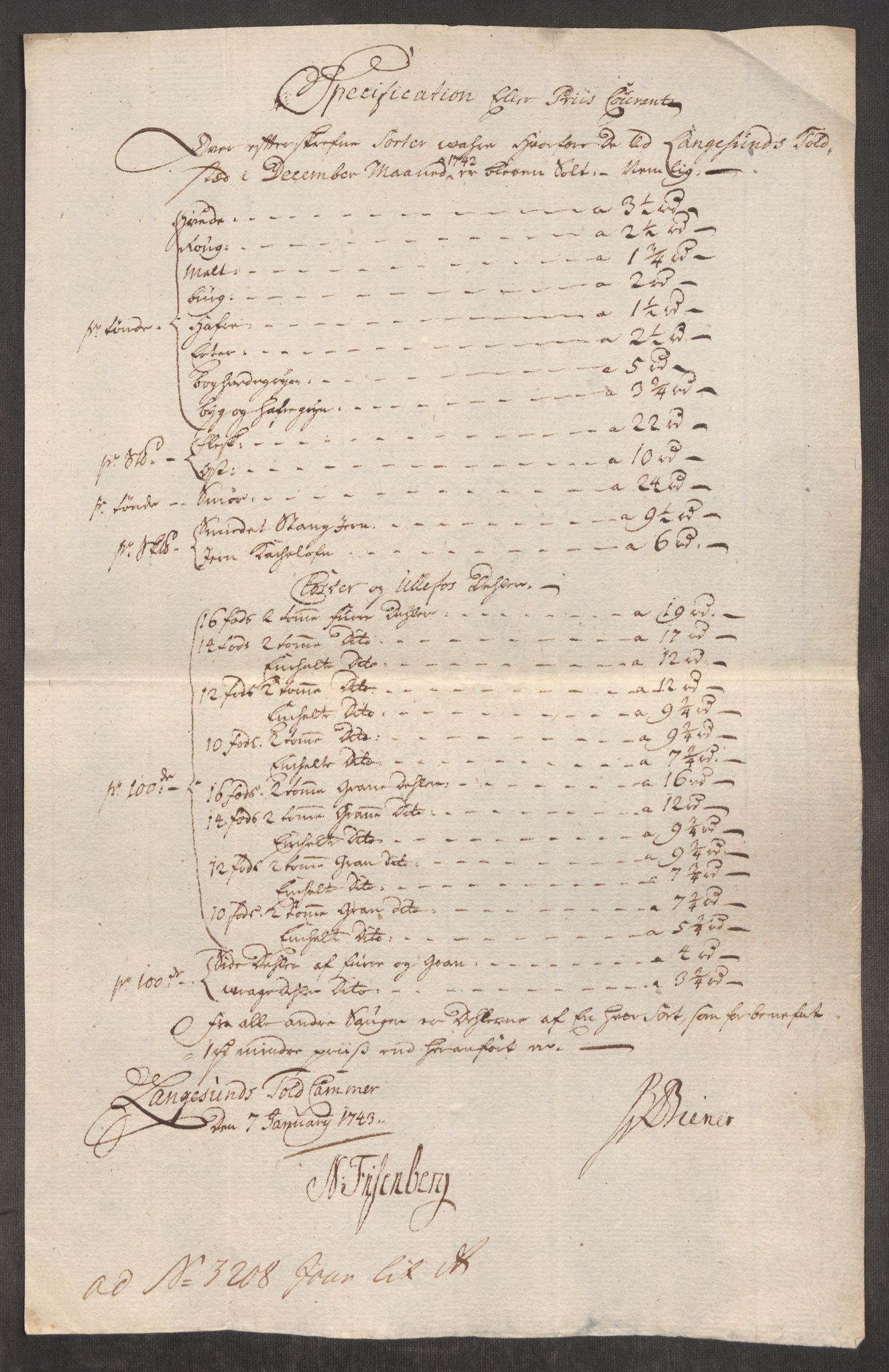 Rentekammeret inntil 1814, Realistisk ordnet avdeling, RA/EA-4070/Oe/L0002: [Ø1]: Priskuranter, 1740-1744, s. 527